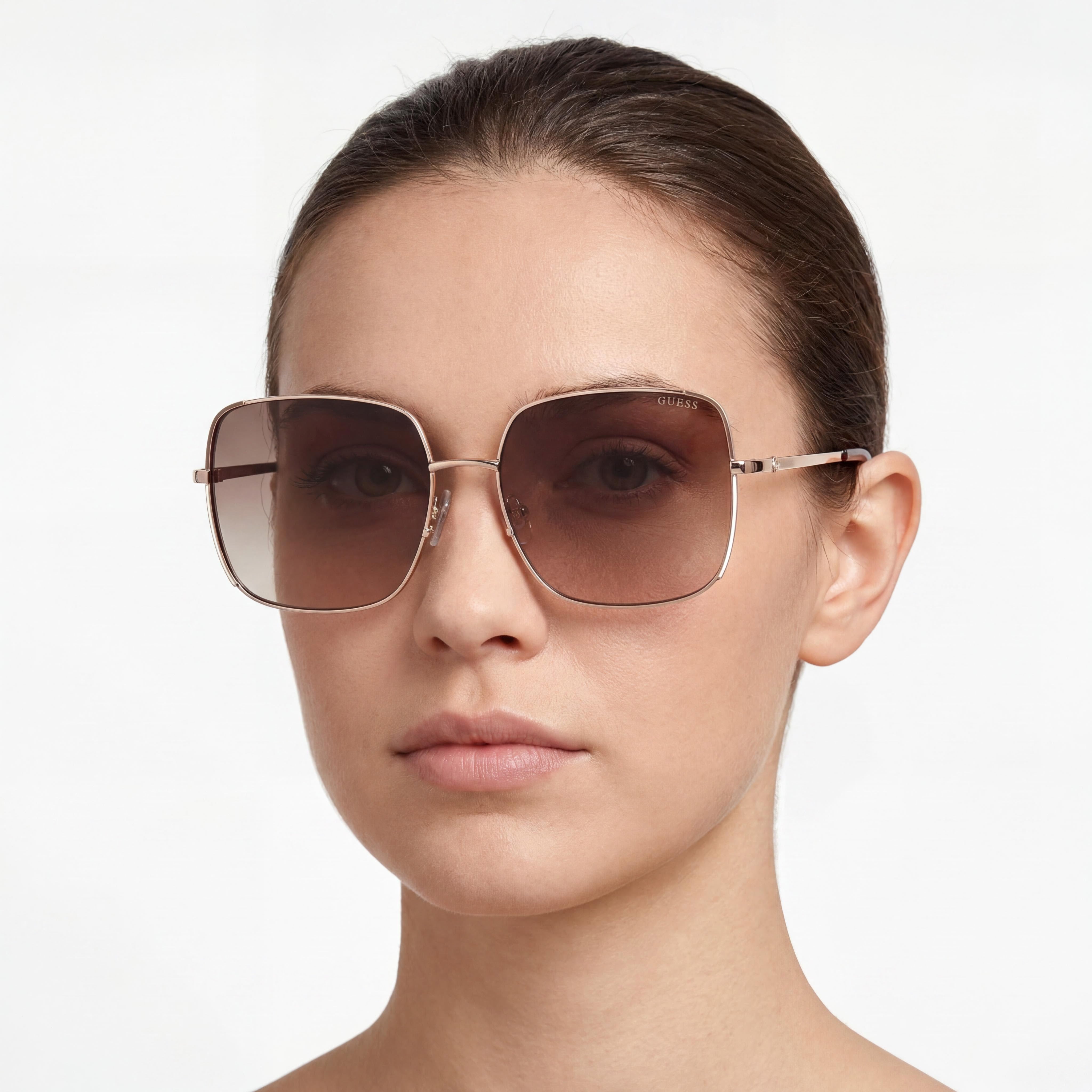 GUESS Gu00194 Women's Shiny Rose Gold Metal Sunglasses with Gradient Brown Polycarbonate Lenses 58-17-140mm, Photo 4