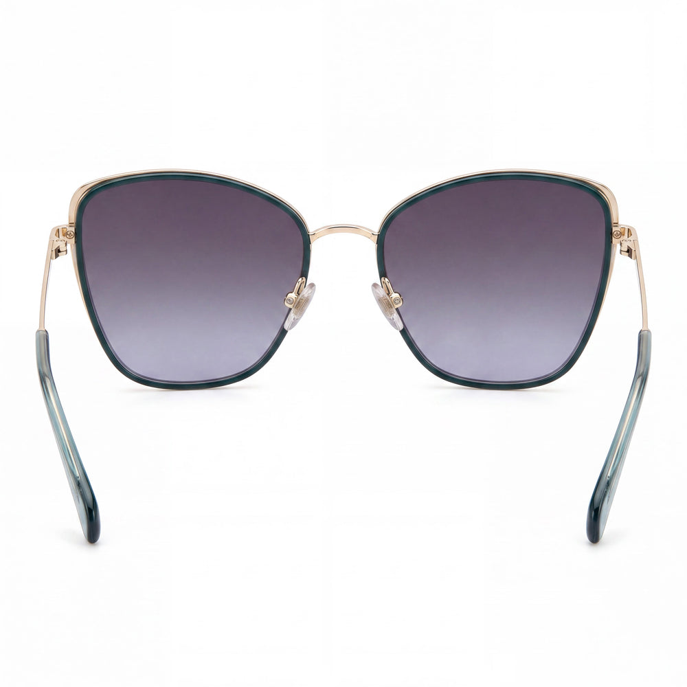 Gafas de sol retro/vintage Fossil para mujer, acero inoxidable, armazón gris oscuro verdoso, lentes gris oscuro sombreadas con protección UV, 56 mm