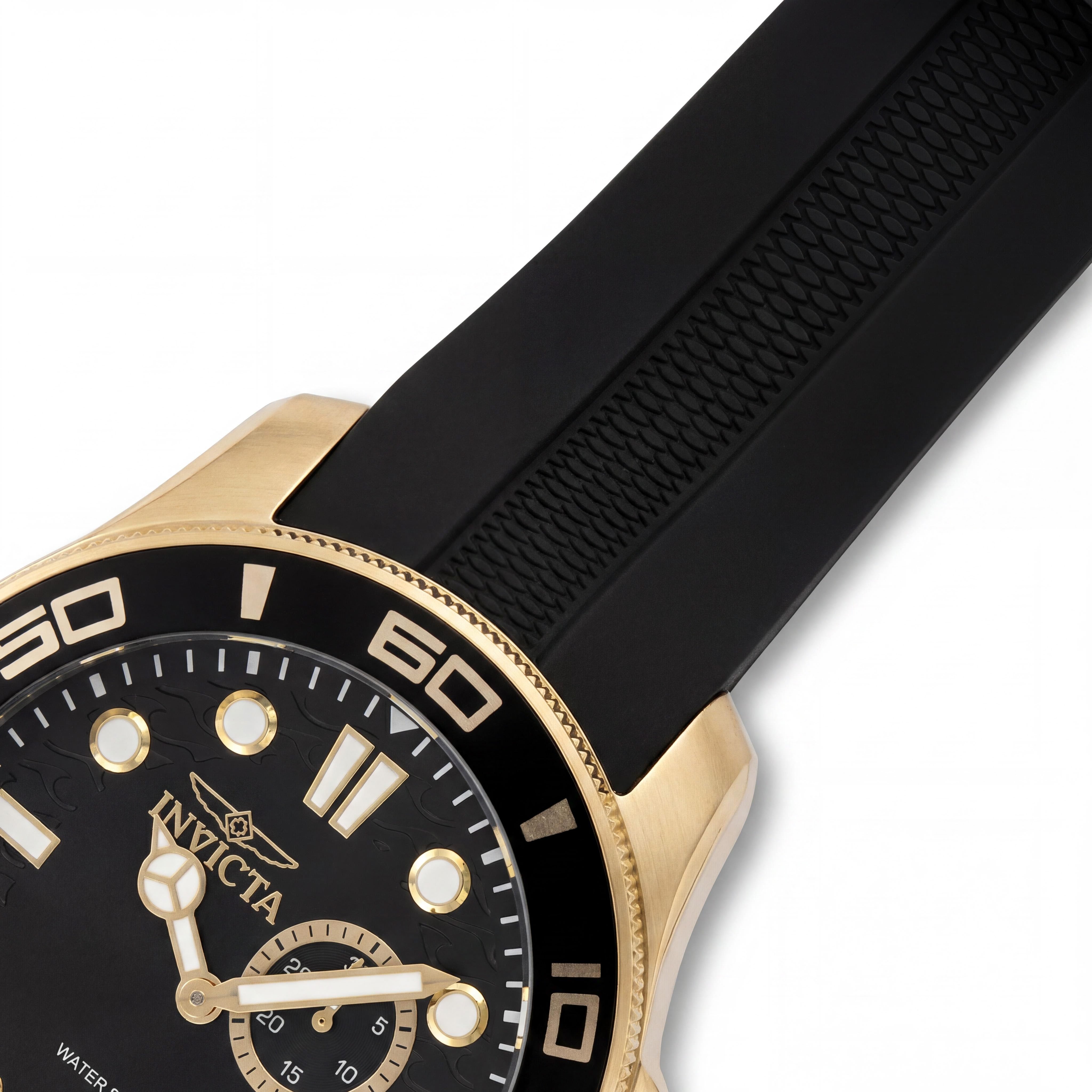 Invicta Pro Diver 49269 Reloj de cuarzo unisex de acero inoxidable dorado con esfera negra y correa de silicona de 50 mm, Photo 3