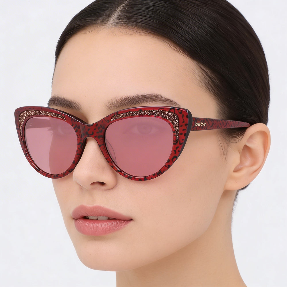 bebe Bb7242 Women's Acetate UV Protection Sunglasses, Pink Animal Frame, Pink Lenses 55-19-140