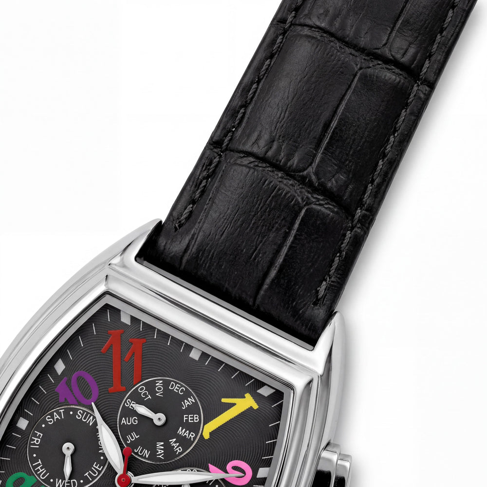 Christian Van Sant Men's CV2130 Grandeur Automatic Moon Phase Black Stainless Steel Leather Watch