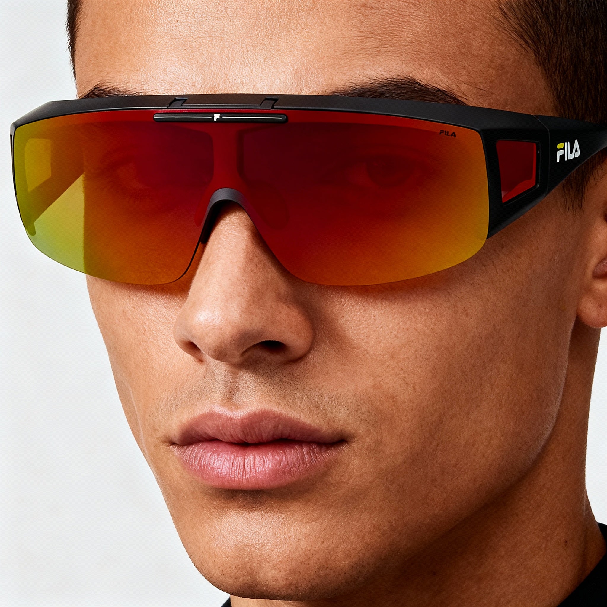 Fila Modern Unisex Injected Matte Black Sunglasses, Smoke Multilayer Red Polycarbonate Non-Polarized UV Lenses, 1-1-135mm, Photo 4