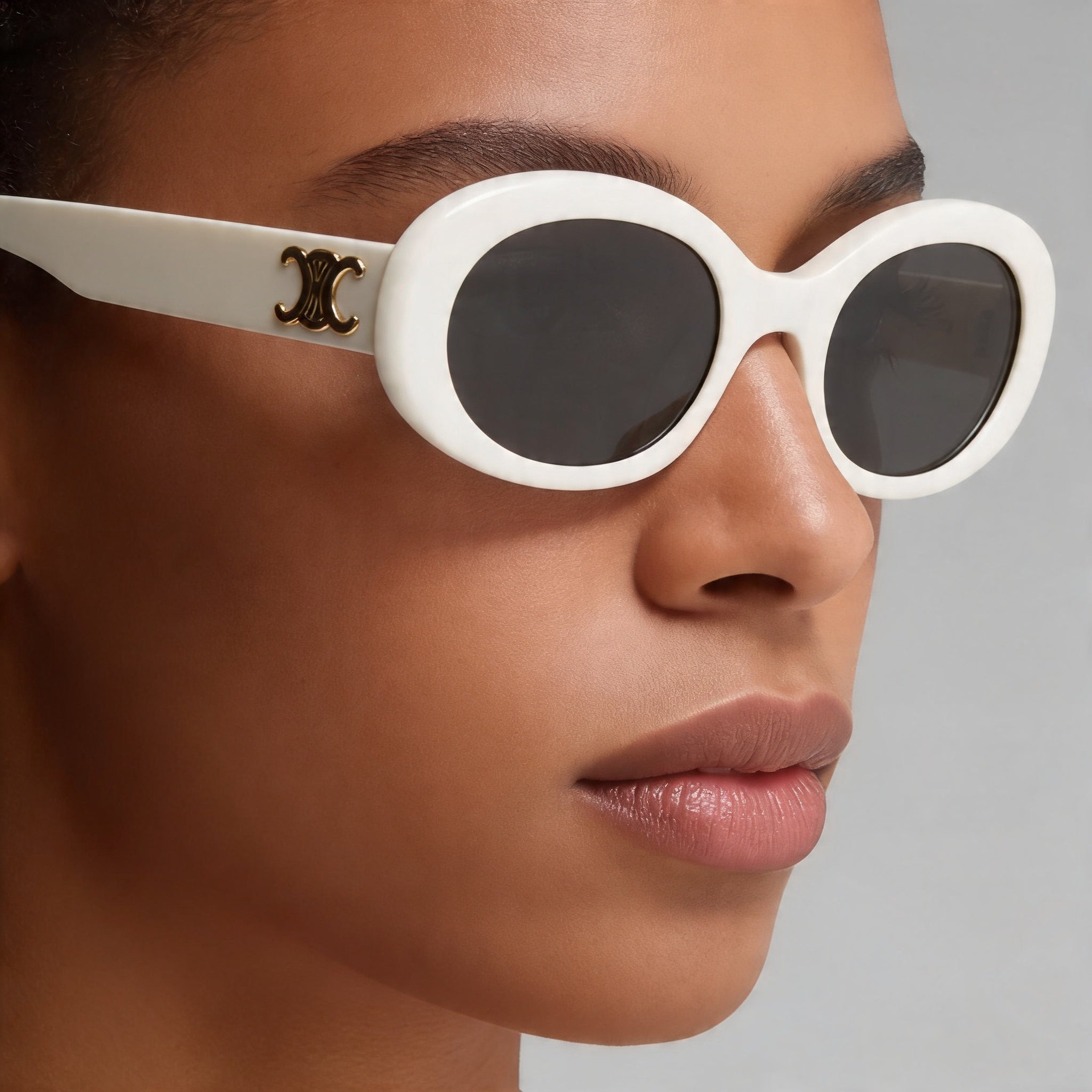 Celine CL40194U Unisex Oval Ivory Acetate Frame Grey Solid Polyamide Lenses High Bridge Fit, Photo 4