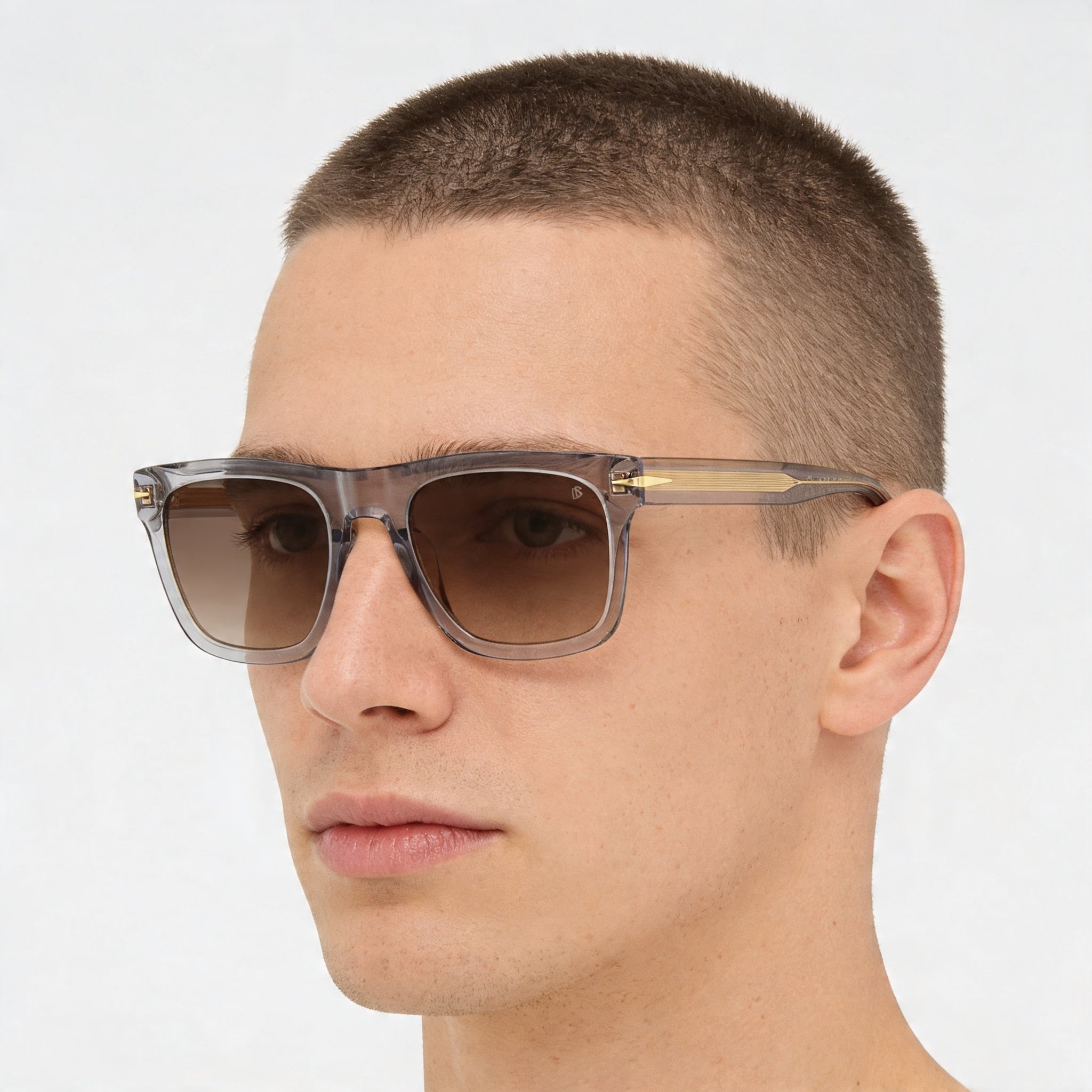 Beckham Modern Men's Acetate Crystal Grey Sunglasses with Brown Shaded Polycarbonate Lenses and UV Protection 54mm, Photo 5