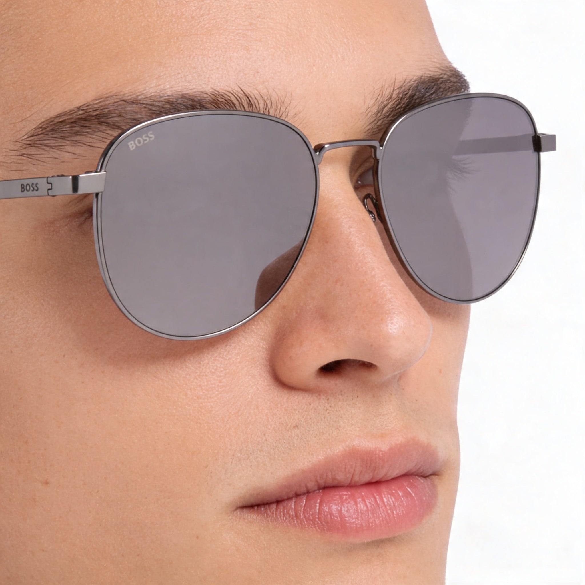 Gafas de sol unisex modernas Hugo Boss de acero inoxidable rutenio y espejo plateado con protección UV, 57 mm, Photo 5