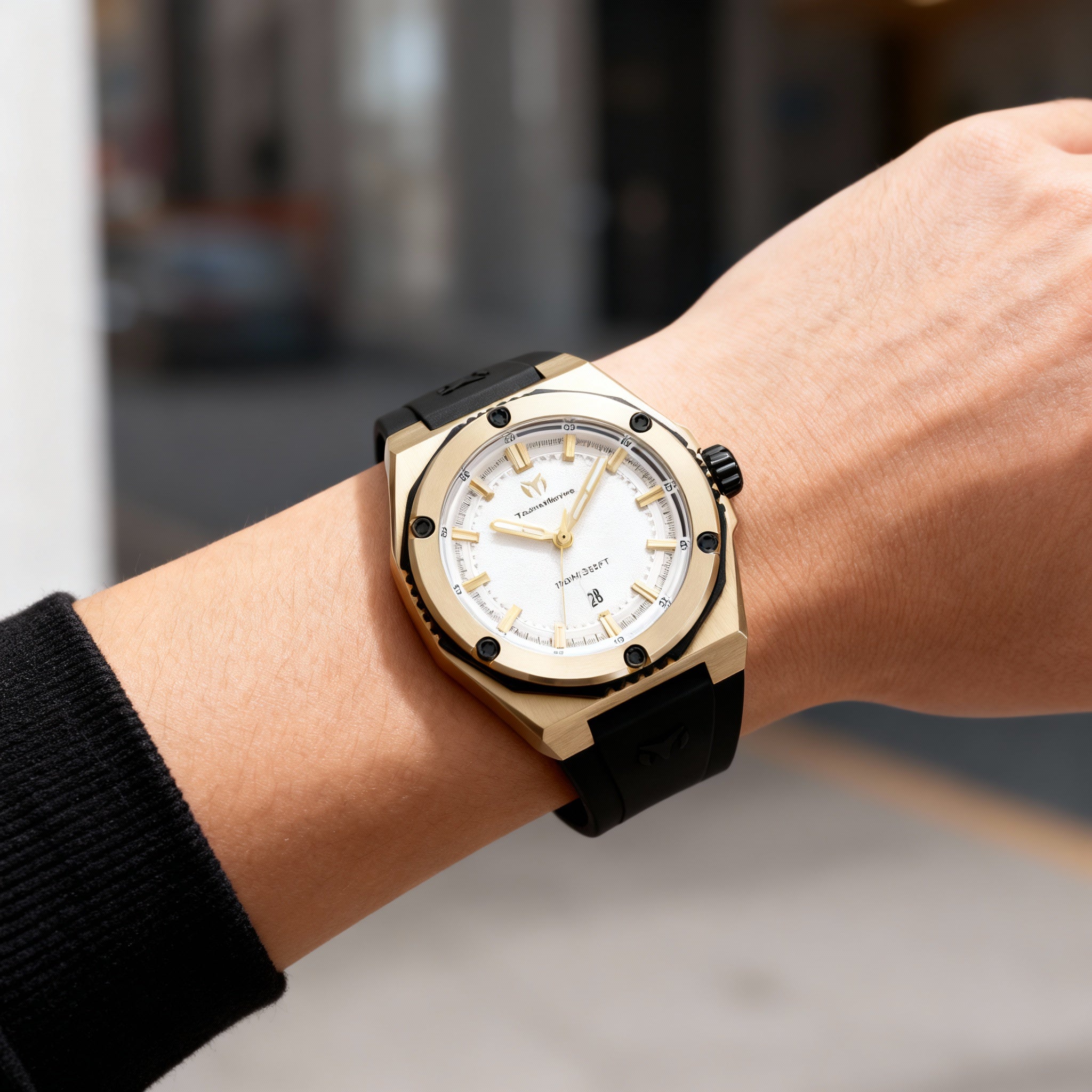 TechnoMarine TM-416068 Coral Unisex Two-Tone Black Gold Plastic/Steel Black Silicone Silver Dial Quartz Watch 45mm, Photo 3