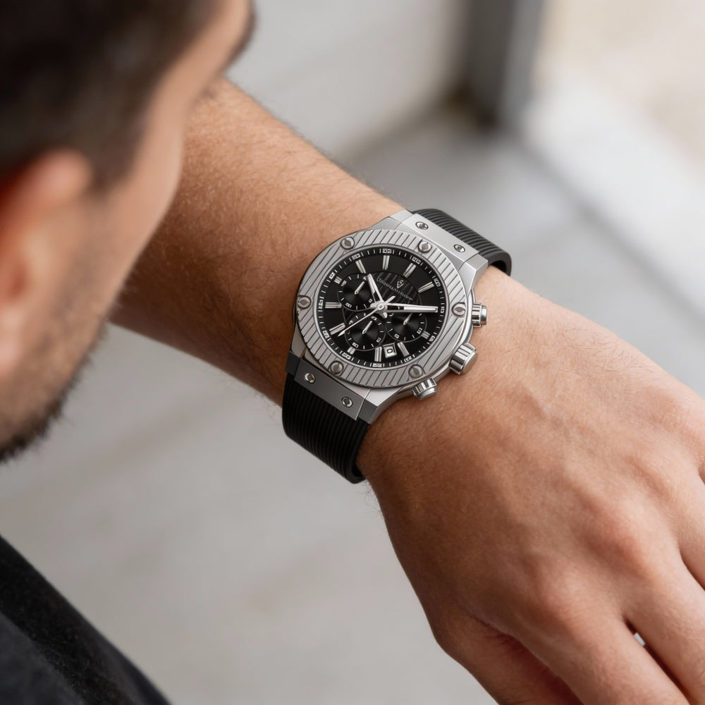 Christian Van Sant Strap Men's Black Stainless Steel Case Rubber Strap Water Resistant Watch