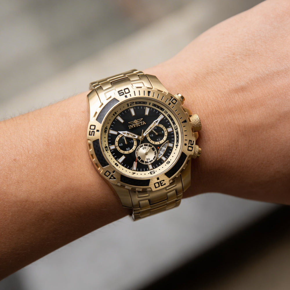 Invicta Pro Diver SCUBA 49854 Unisex Gold Stainless Steel Chronograph Quartz Watch with Black Dial 51mm