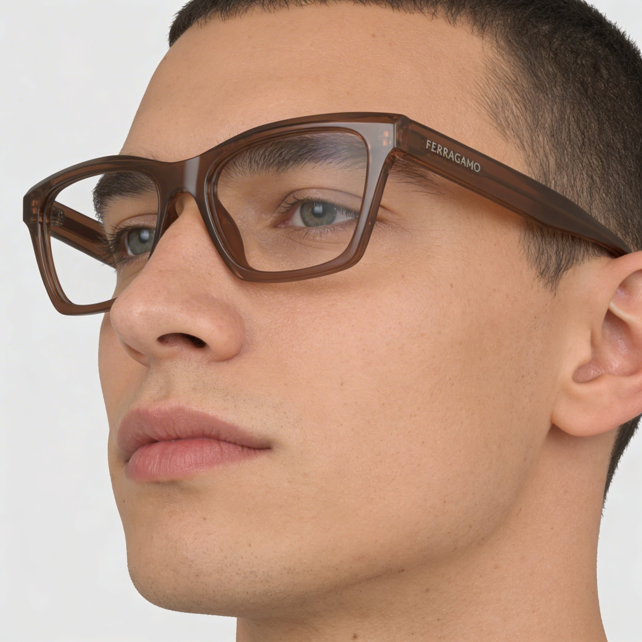 Salvatore Ferragamo Gafas de Hombre SF2986 de Acetato Transparente Marrón con Lentes de Policarbonato 53mm, Photo 5