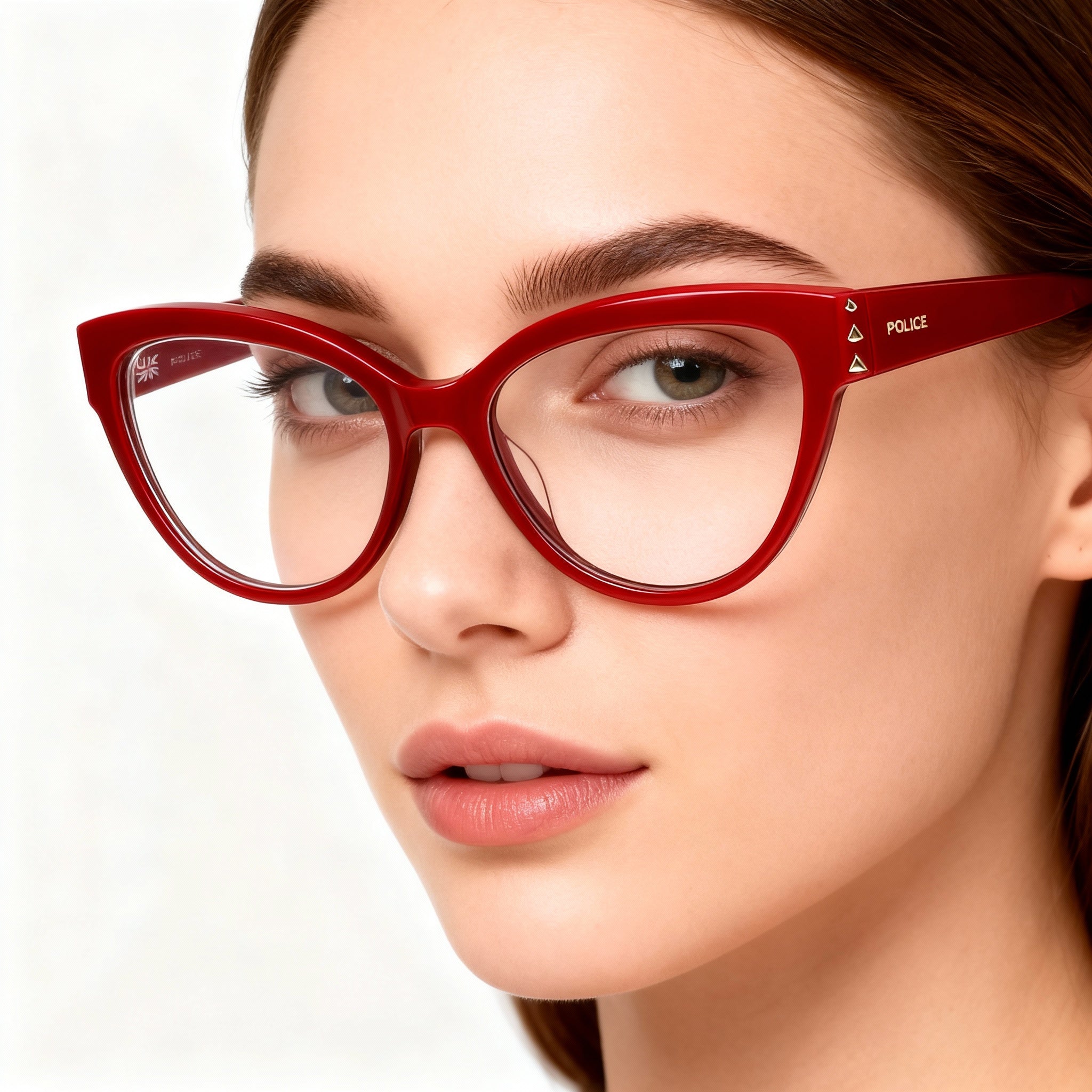 Police Casual Women's Acetate Eyeglass Frame, Cherry Red, Clear Non Polarized Lens, 54-16-140, Photo 3