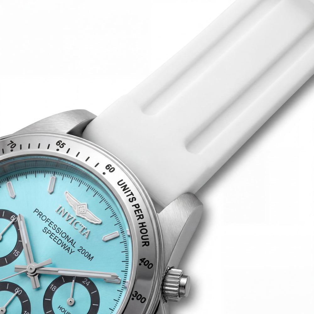 Invicta Speedway 50489 Reloj unisex de acero inoxidable plateado con esfera azul y correa de silicona de 40 mm