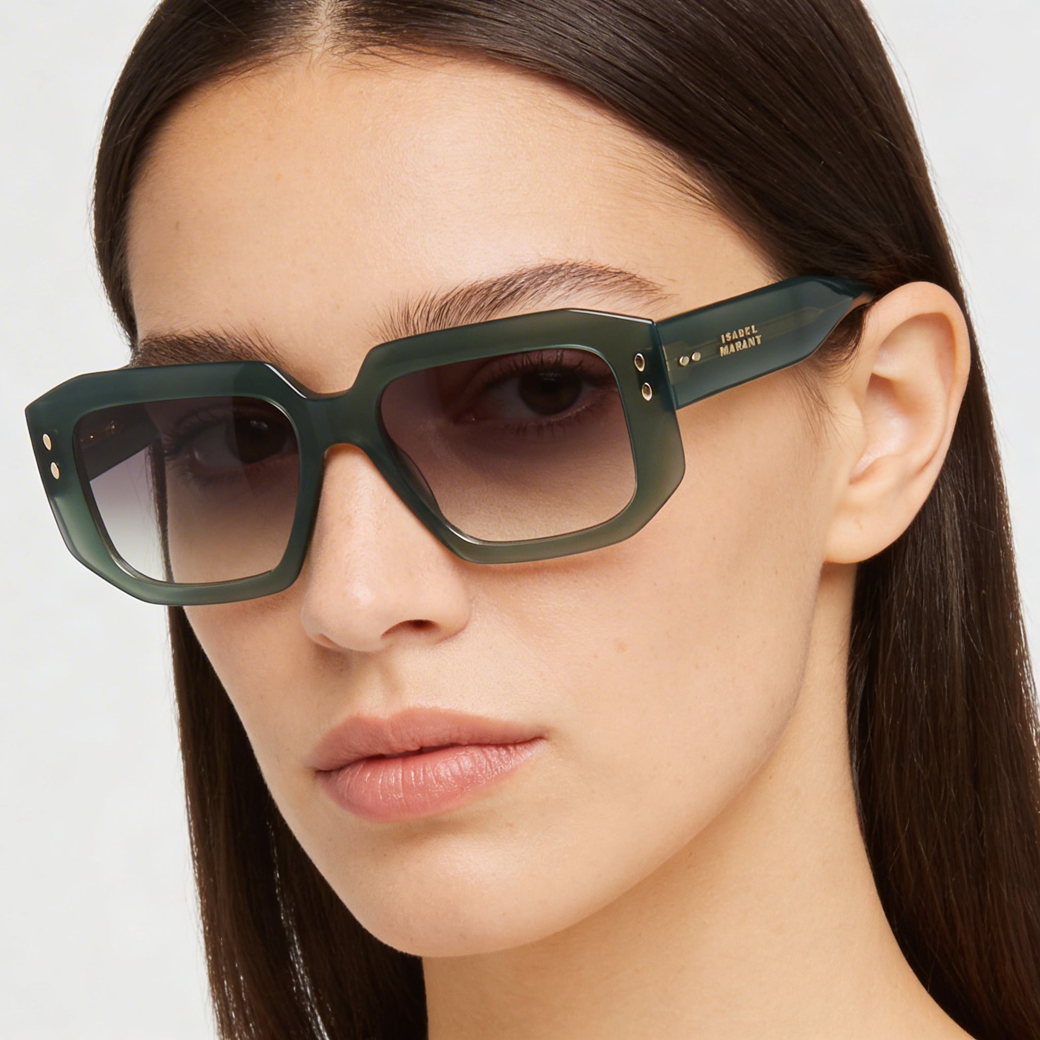 Isabel Marant Classic Women's Green Plastic Full Rim Rectangular Maxi Temple Sunglasses with Polycarbonate UV 400 Lenses 53mm, Photo 4