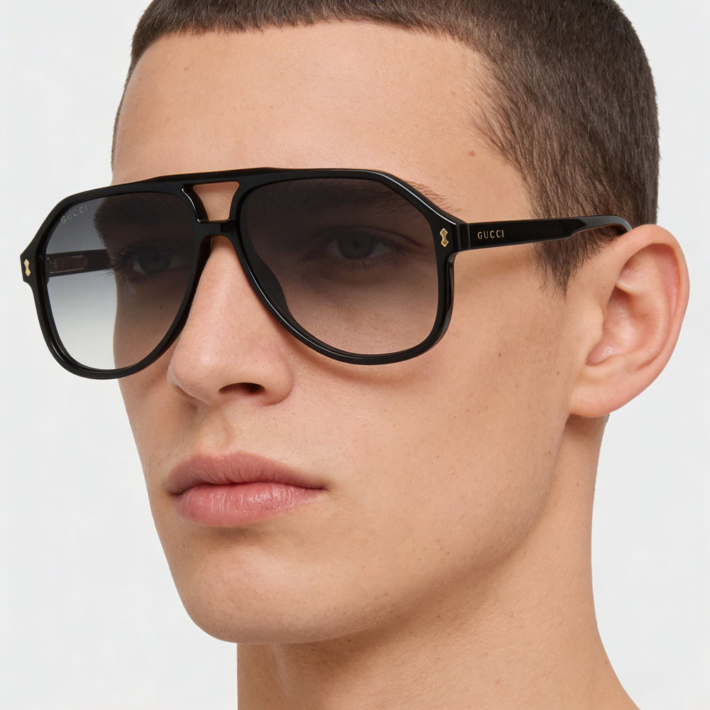 Gafas de sol Gucci GG1042S para hombre, montura de plástico, color negro, dorado y gris, sin polarizar, graduadas, de 60 mm