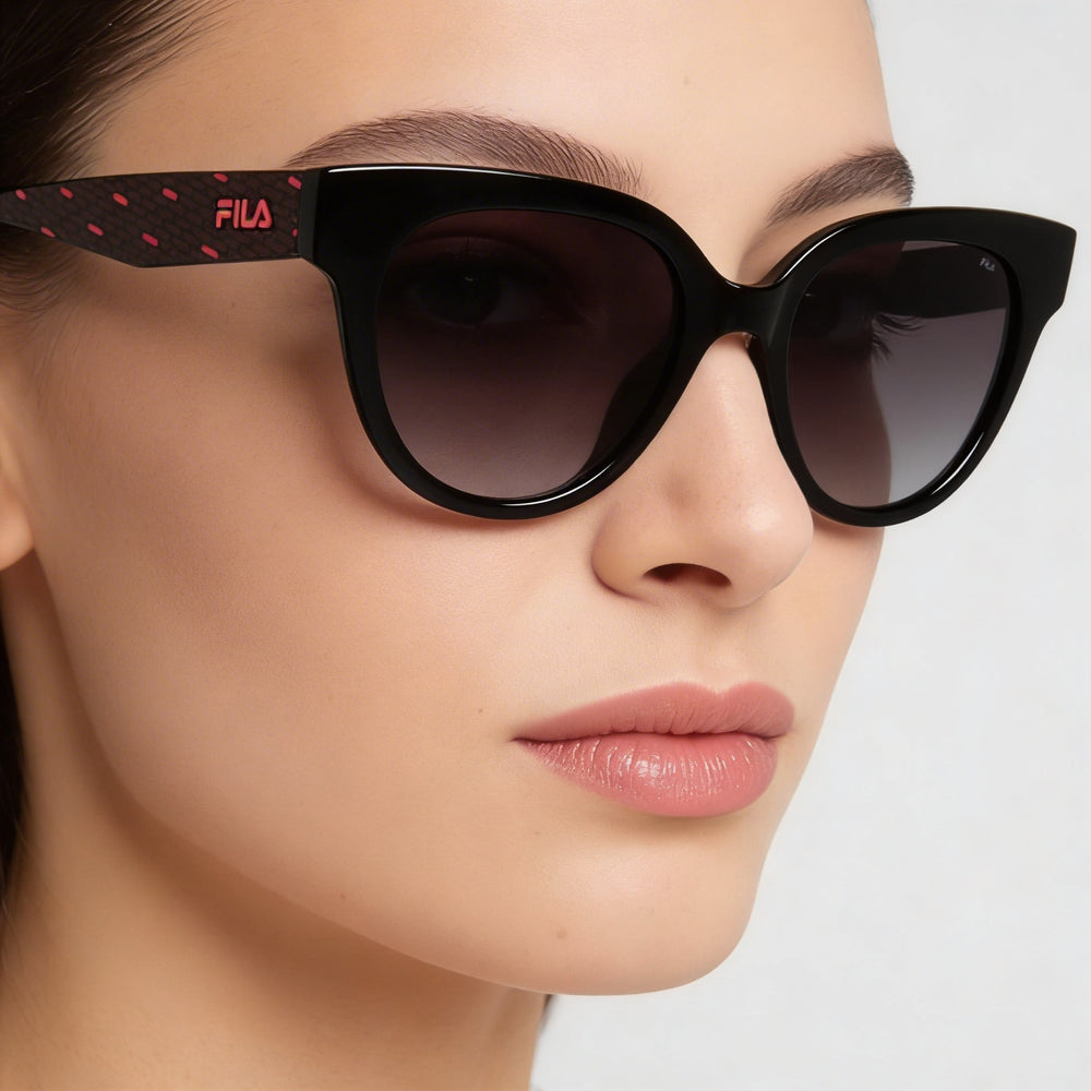 FILA Casual Women's Injected UV Protected Sunglasses, Shiny Black Frame, Smoke Gradient Lenses, 51mm