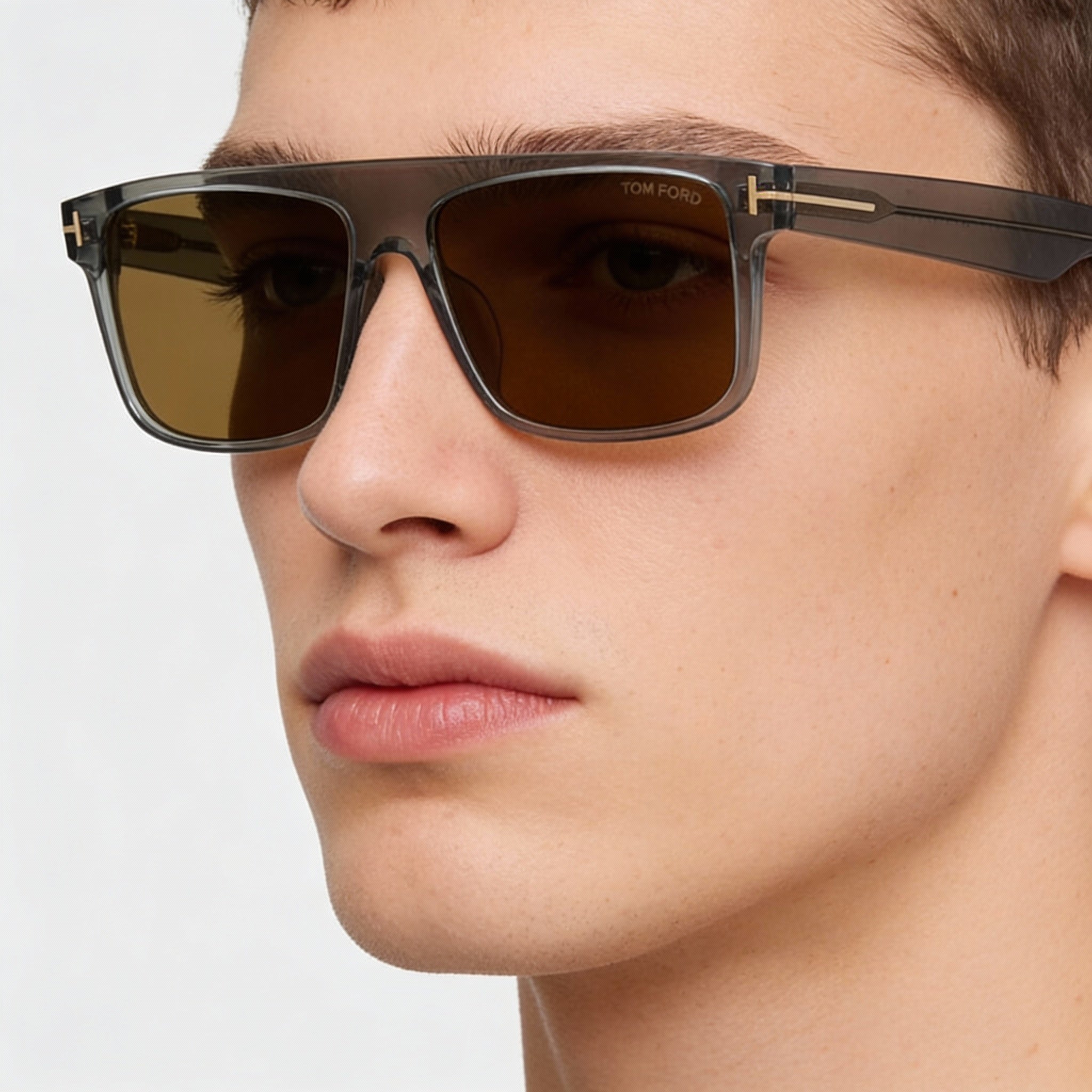 Gafas de sol unisex Tom Ford Classic de plástico pantografiado gris transparente con lentes marrones y protección UV de 58 mm, Photo 3