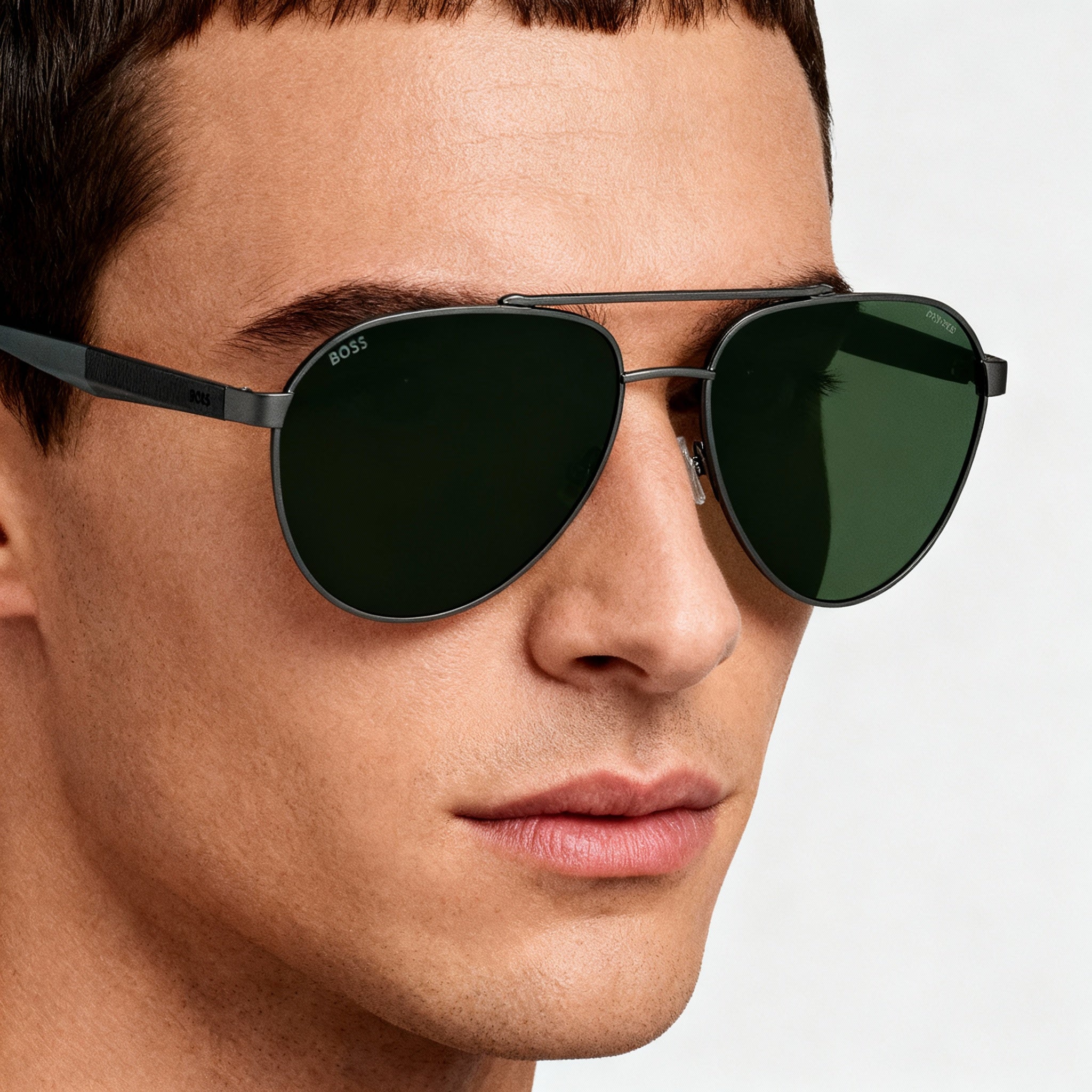 Hugo Boss Modern Unisex Stainless Steel Polarized Sunglasses, Matte Ruthenium Green Frame, Green Lenses 60mm, Photo 3
