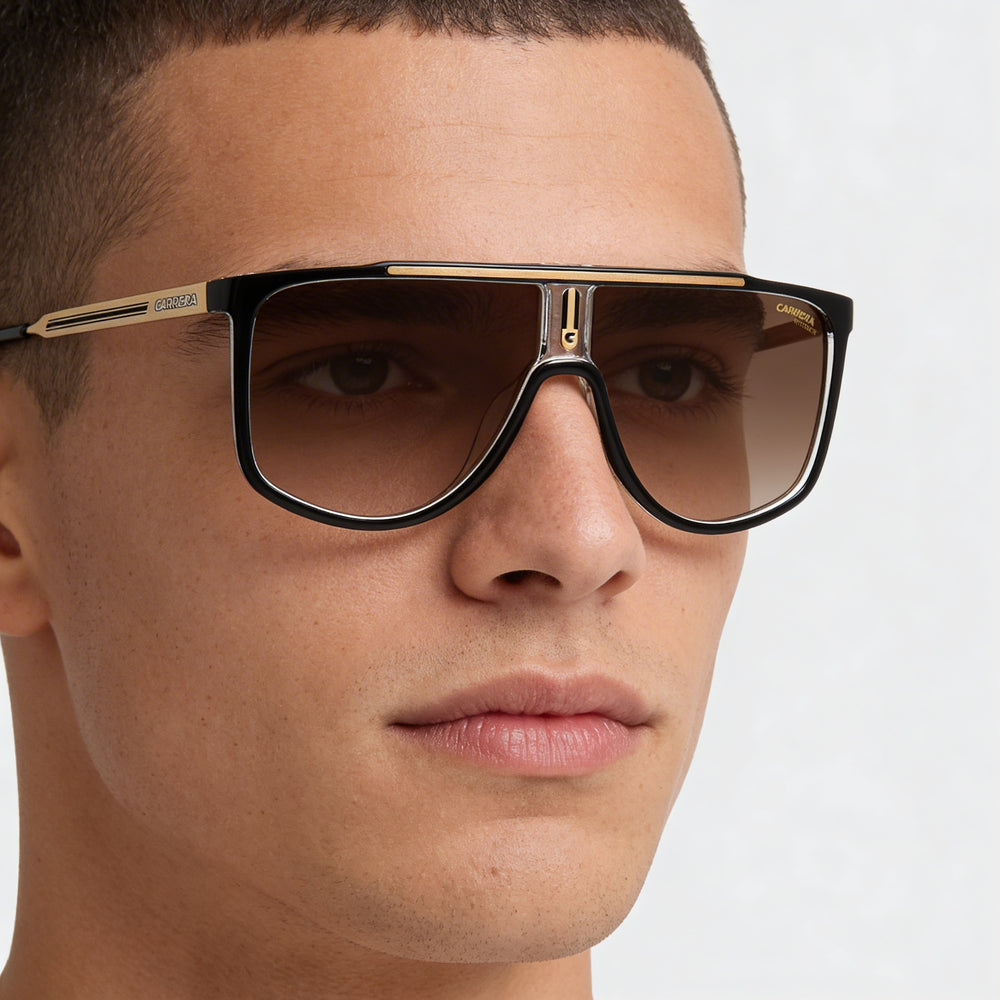 Carrera 1056/S Men's Black Gold Polyamide Pilot Sunglasses Gradient Brown Lenses 100% UV Protection 61mm