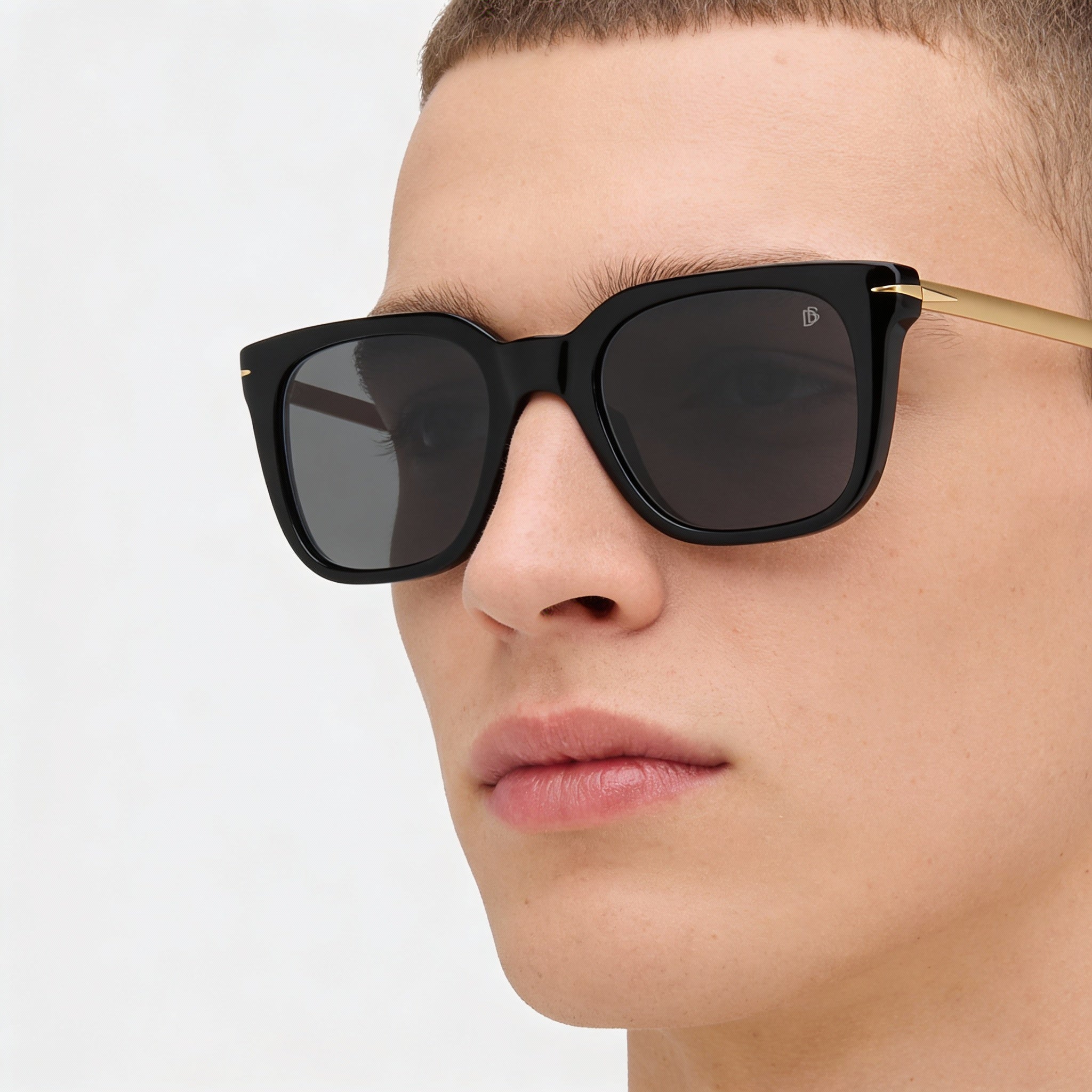 David Beckham DB 7047/S Unisex Square Black Gold Acetate Sunglasses with Grey Non-Polarized 100% UV Lenses 51mm, Photo 4
