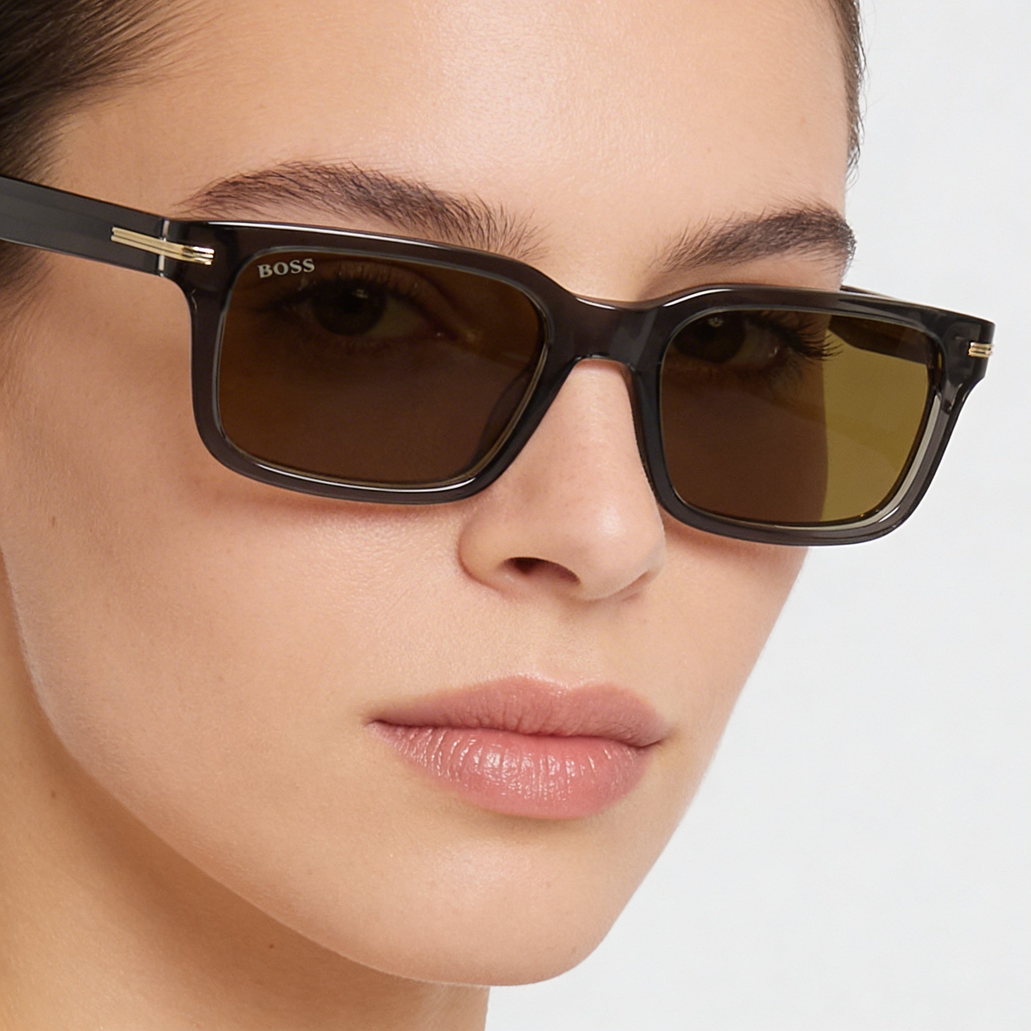 Gafas de sol Hugo Boss modernas para mujer negras y grises de ACETATO ECOLÓGICO con cristales marrones con protección UV 54-19-145, Photo 3