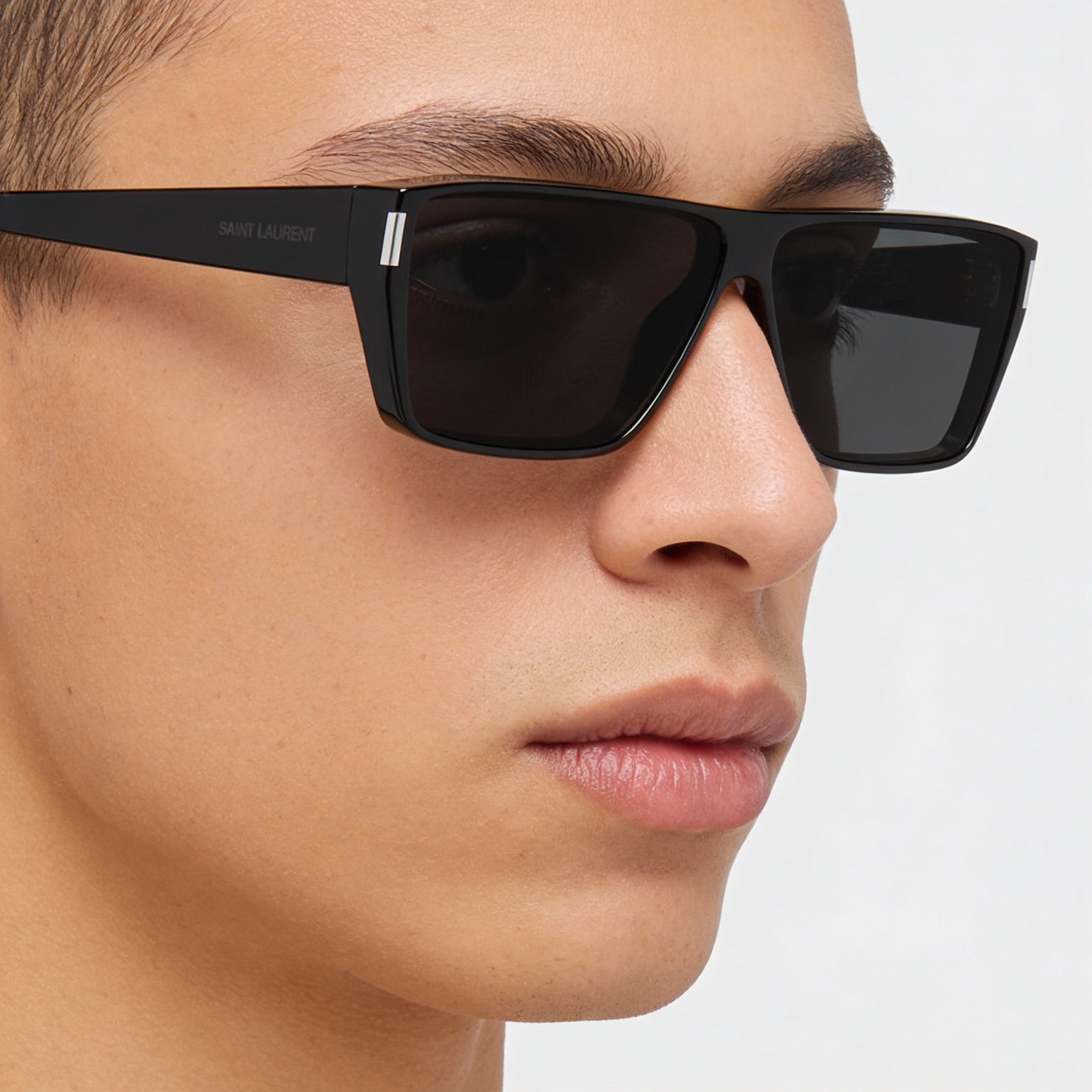 Yves Saint Laurent SL 757 001 Unisex Black Acetate Rectangular Non-Polarized 100% UV Dark Grey Sunglasses 64mm, Photo 5