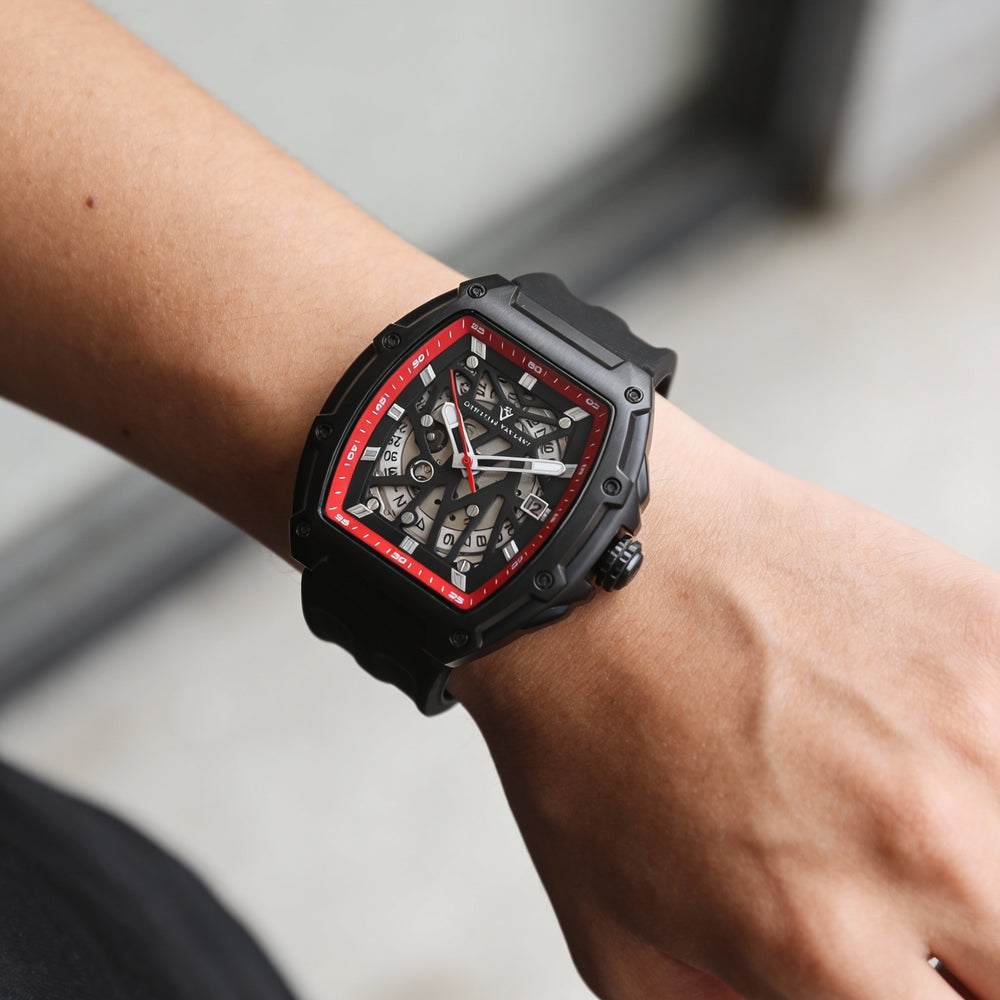 Christian Van Sant Men's Automatic Watch Black Stainless Steel Rubber Strap Water Resistant