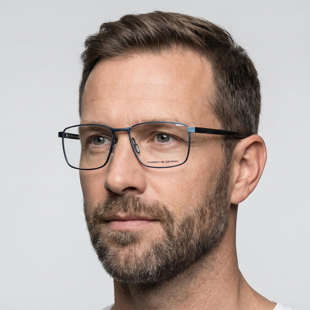 Gafas Porsche Design Modern para Hombre, de Acetato Azul, Montura Completa Rectangular, con Cristales Transparentes de Policarbonato 55-16-140mm