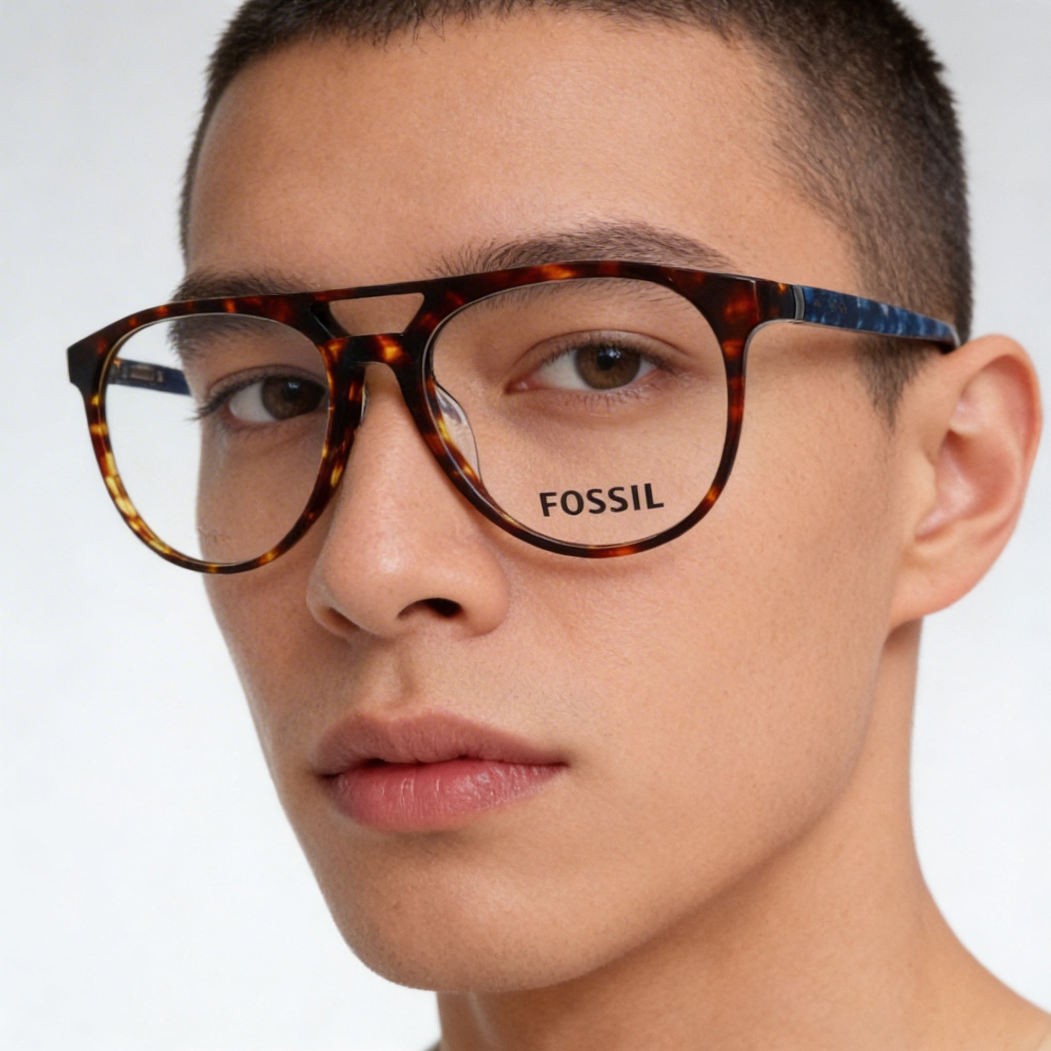 Gafas de acetato unisex Fossil 7054, color Habana oscuro, con lentes transparentes de demostración, 53-16-145 mm, Photo 3