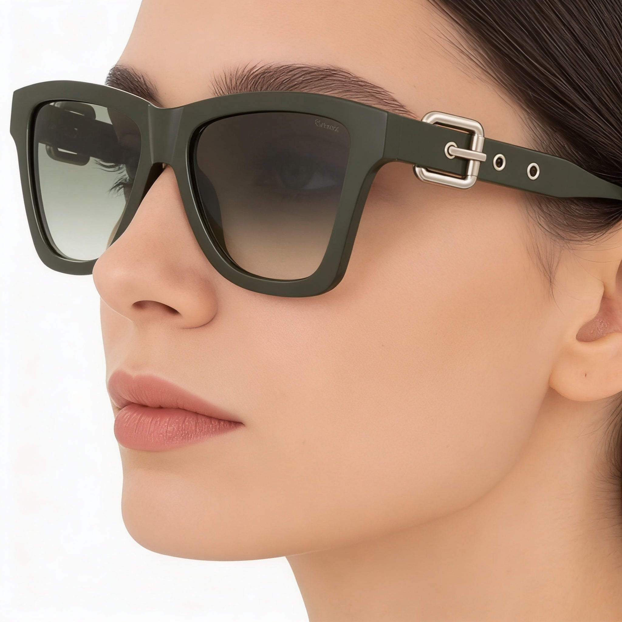 Gafas de sol Moschino Casual para mujer, cuadradas, con montura verde militar degradada y lentes verde militar de 54 mm con protección UV, Photo 5