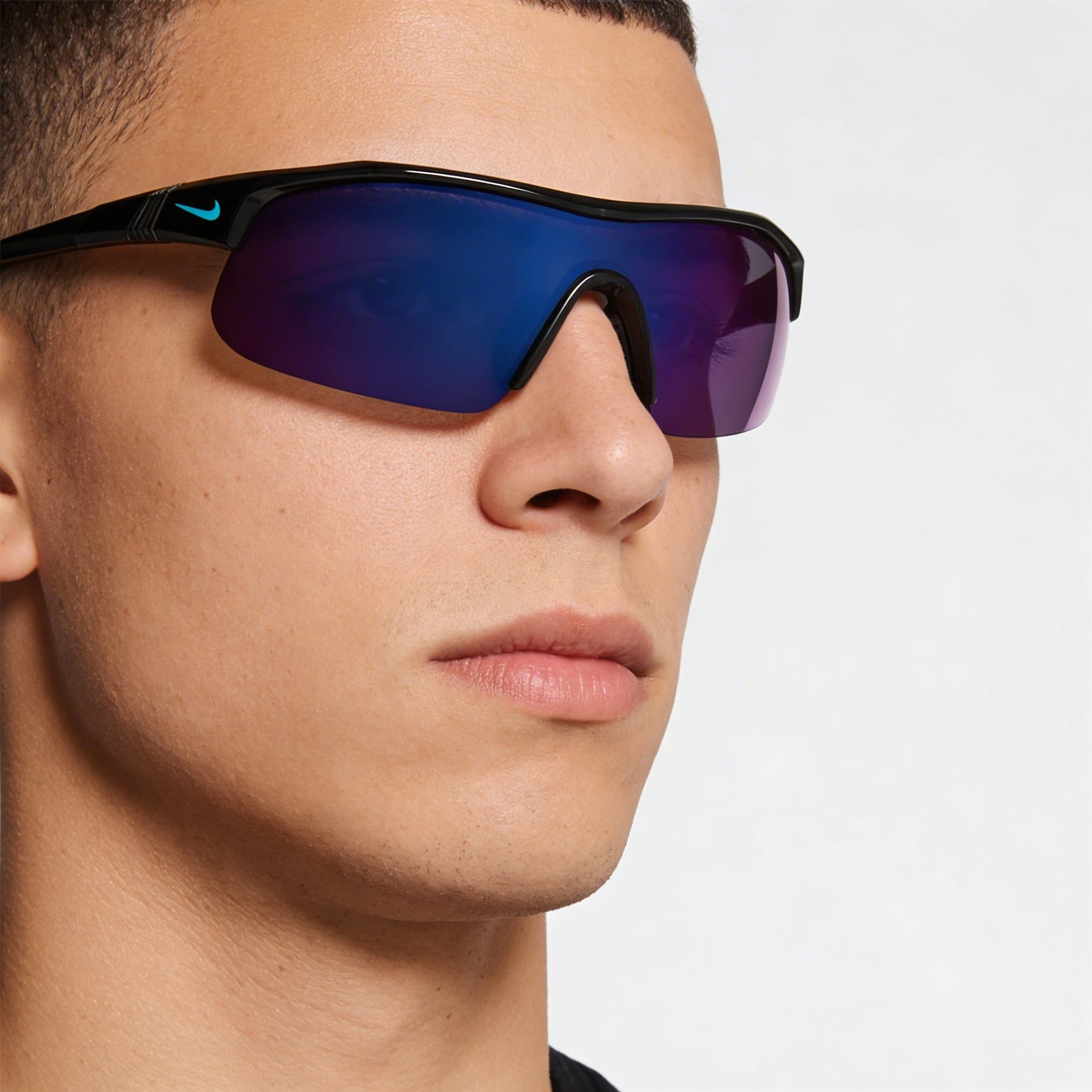 Nike Comtemporary Men's Plastic Sunglasses, Black/Blue Mirror with Vented Nose Bridge & UV Protection, Photo 4