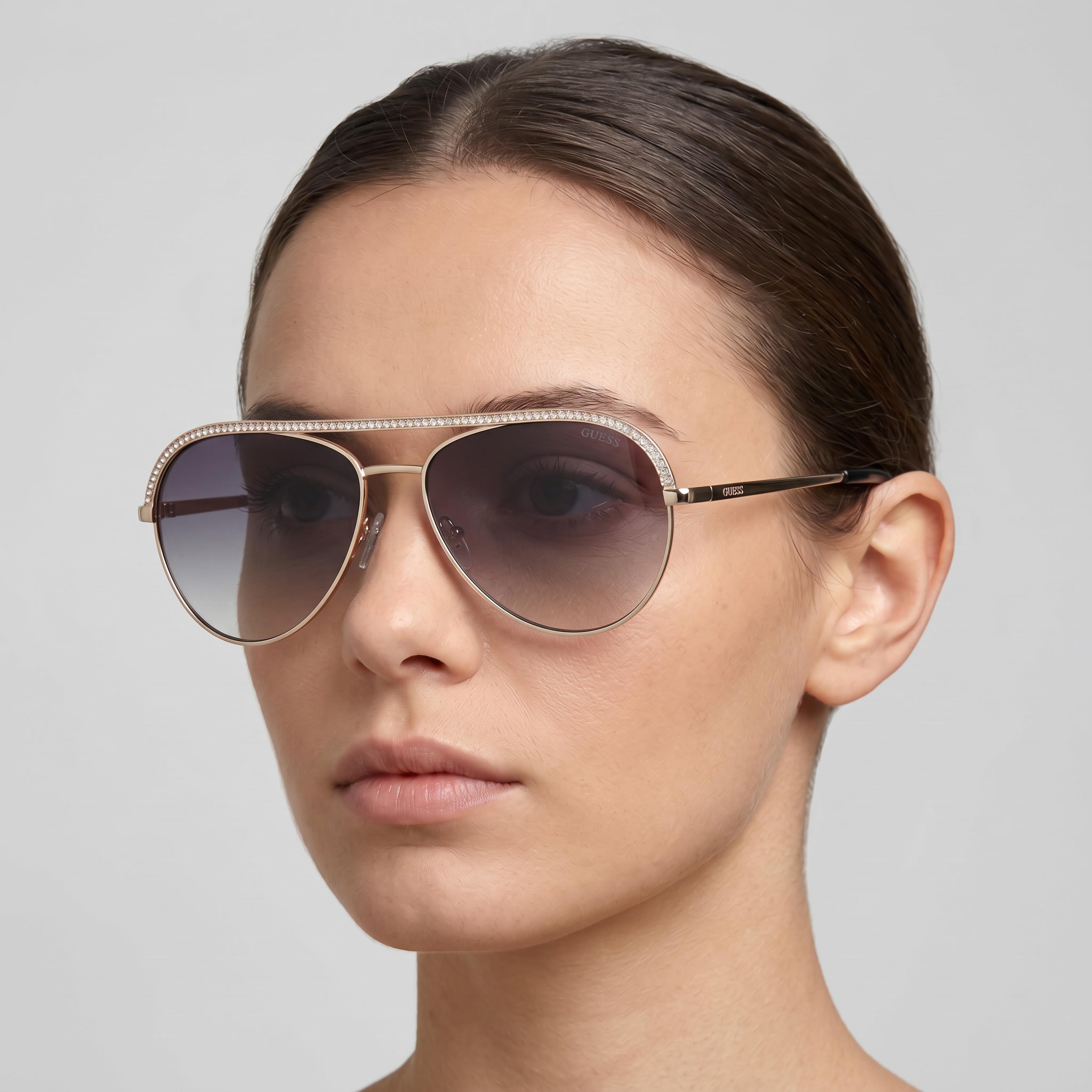 Gafas de sol GUESS Gu00271 de metal para mujer en oro oscuro con lentes degradadas verdes, protección UV 400, 60 mm, Photo 5