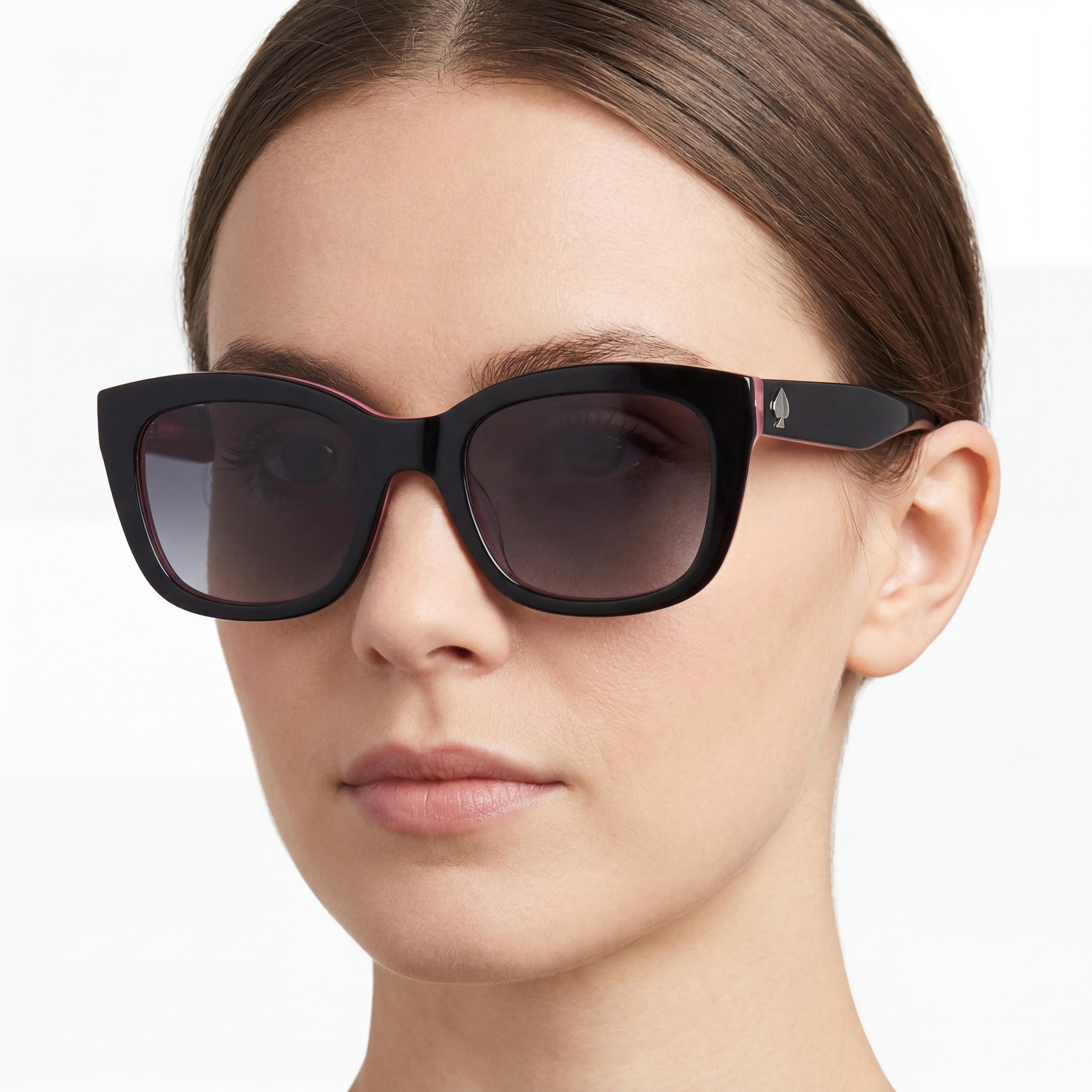 kate spade new york Tammy/S Women's Black Pink Plastic Rectangular Grey Shaded Polarized UV Protection Sunglasses 53mm, Photo 5