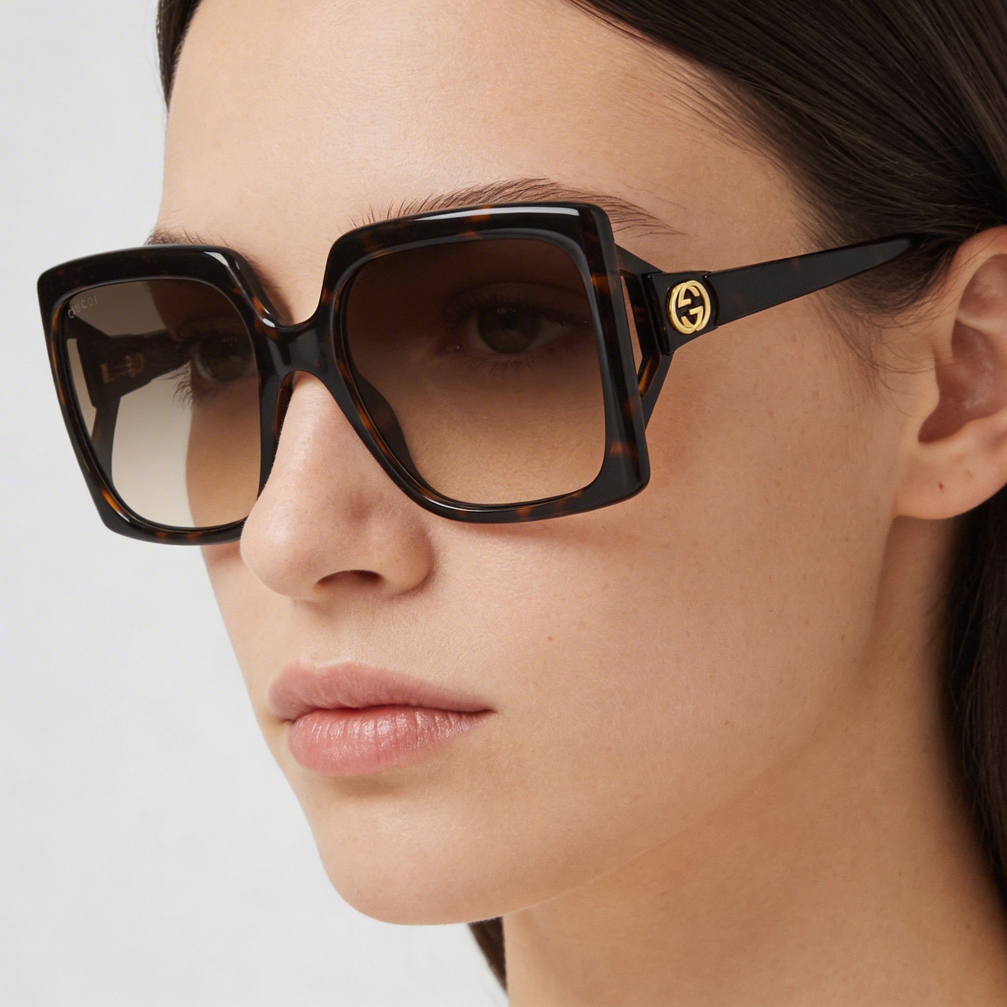 Gafas de sol Gucci Gg0876s para mujer, modelo cuadrado grande, color habana inyectado, con lentes degradadas marrones y protección UV, 60 mm, Photo 5