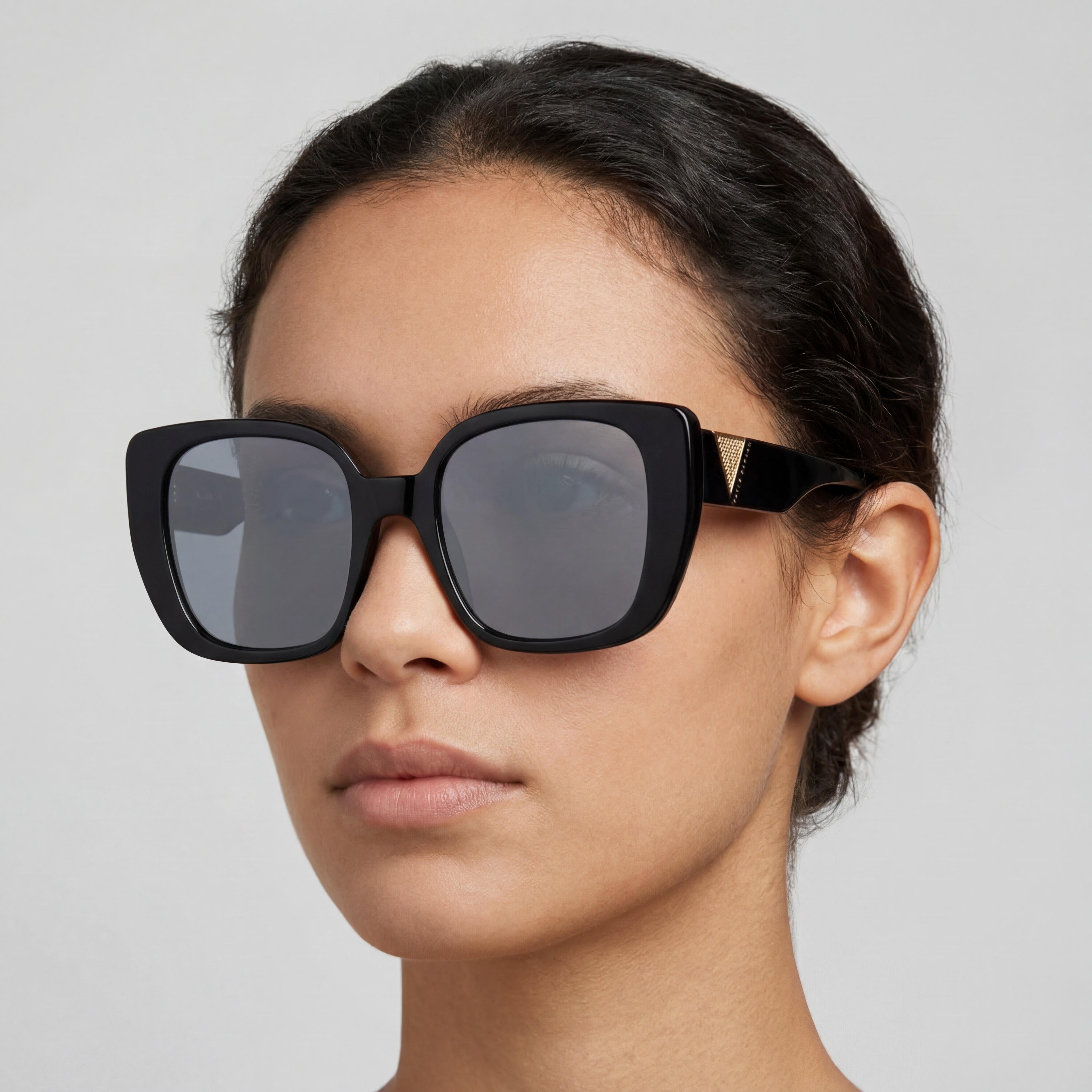 PRIVÉ REVAUX Double Tap/S Unisex Casual Style Black Cellulose Propionate Frame Grey UV Protection Sunglasses 52-20-145, Photo 5