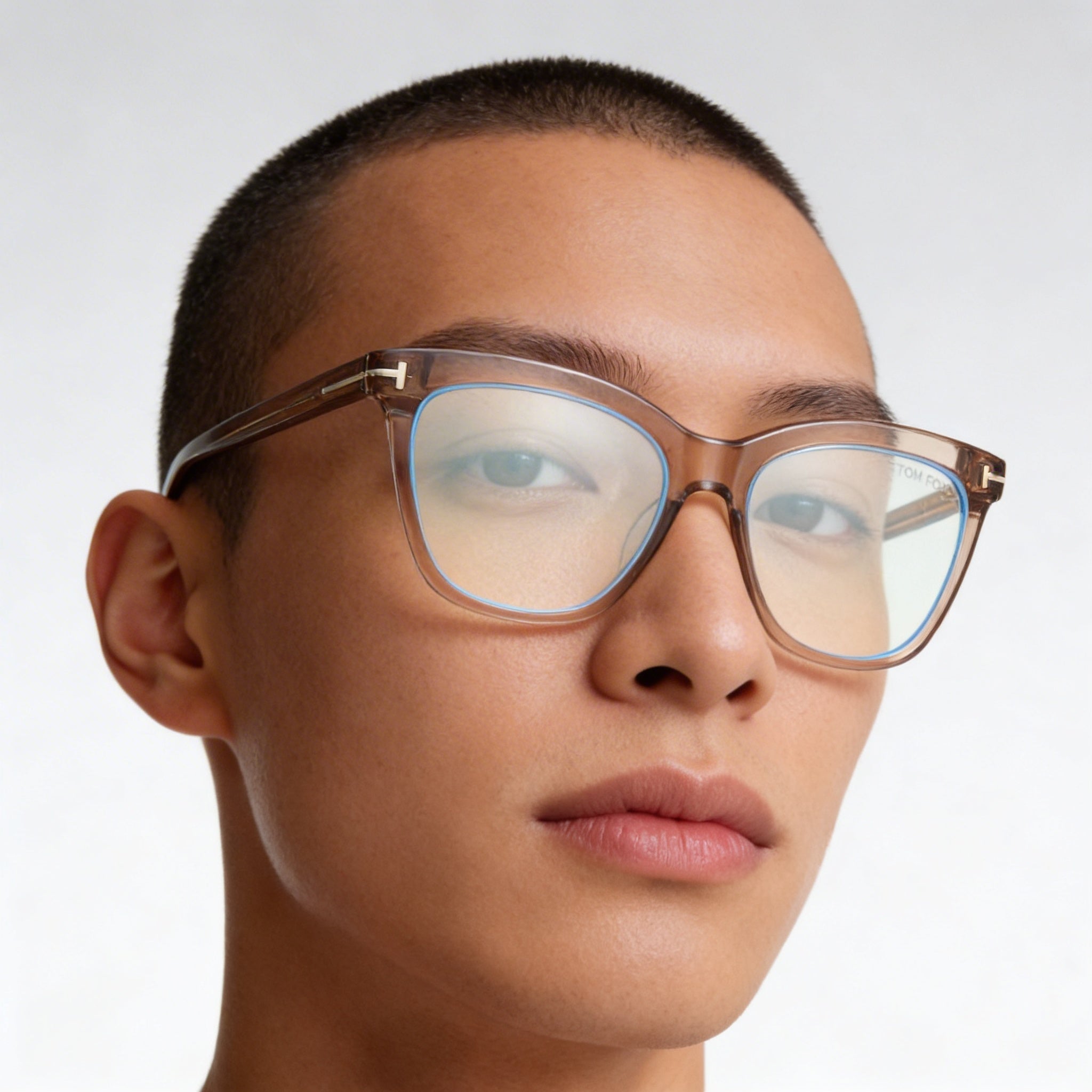 Tom Ford Ft6042-b Unisex Eyewear with Shiny Light Brown Frame, Black Polycarbonate Non- Lenses, Size 54-16-140, Photo 4