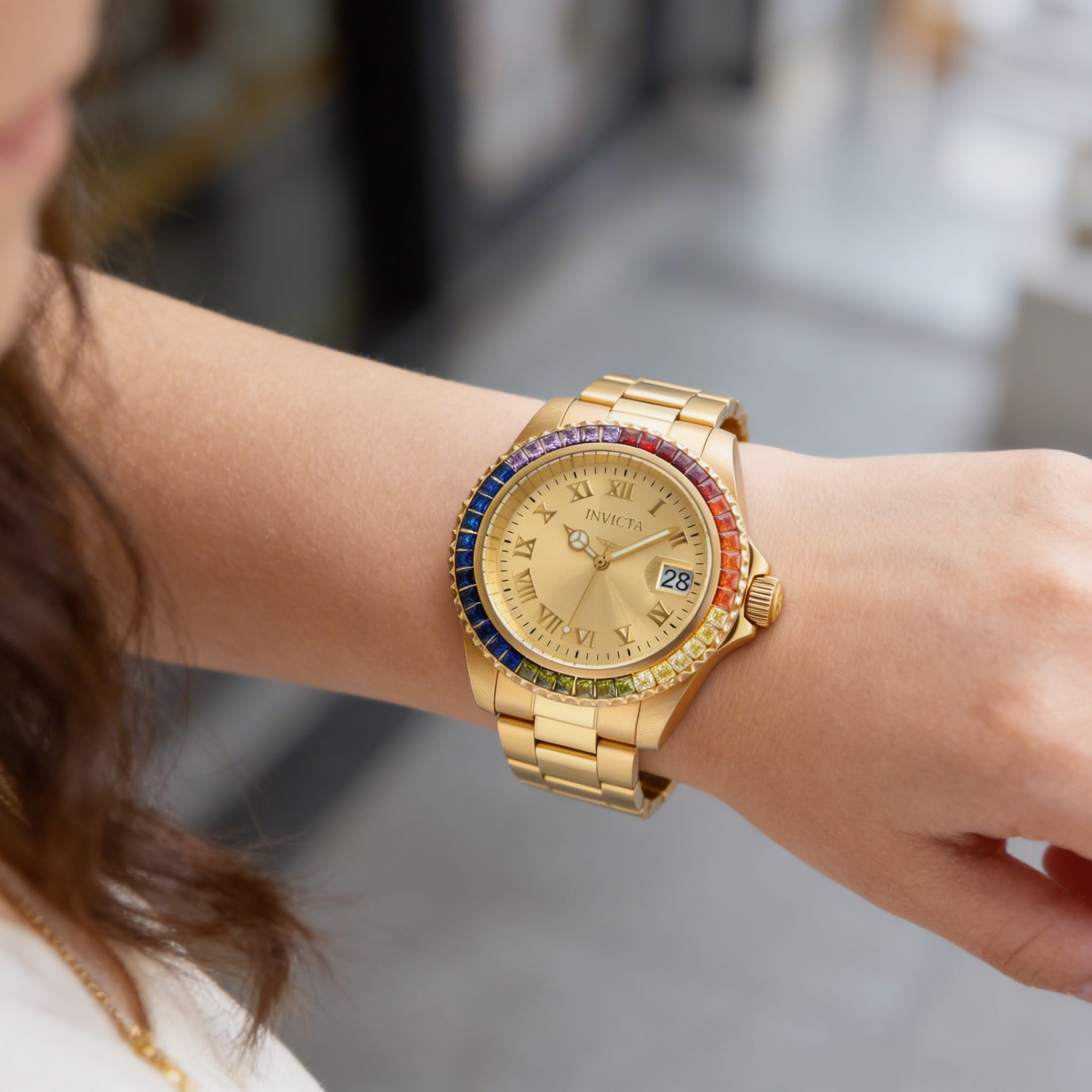 Invicta Angel 20022 Women's Multicolored Gold-Plated Stainless Steel Quartz Bracelet Watch 200m 40mm, Photo 2