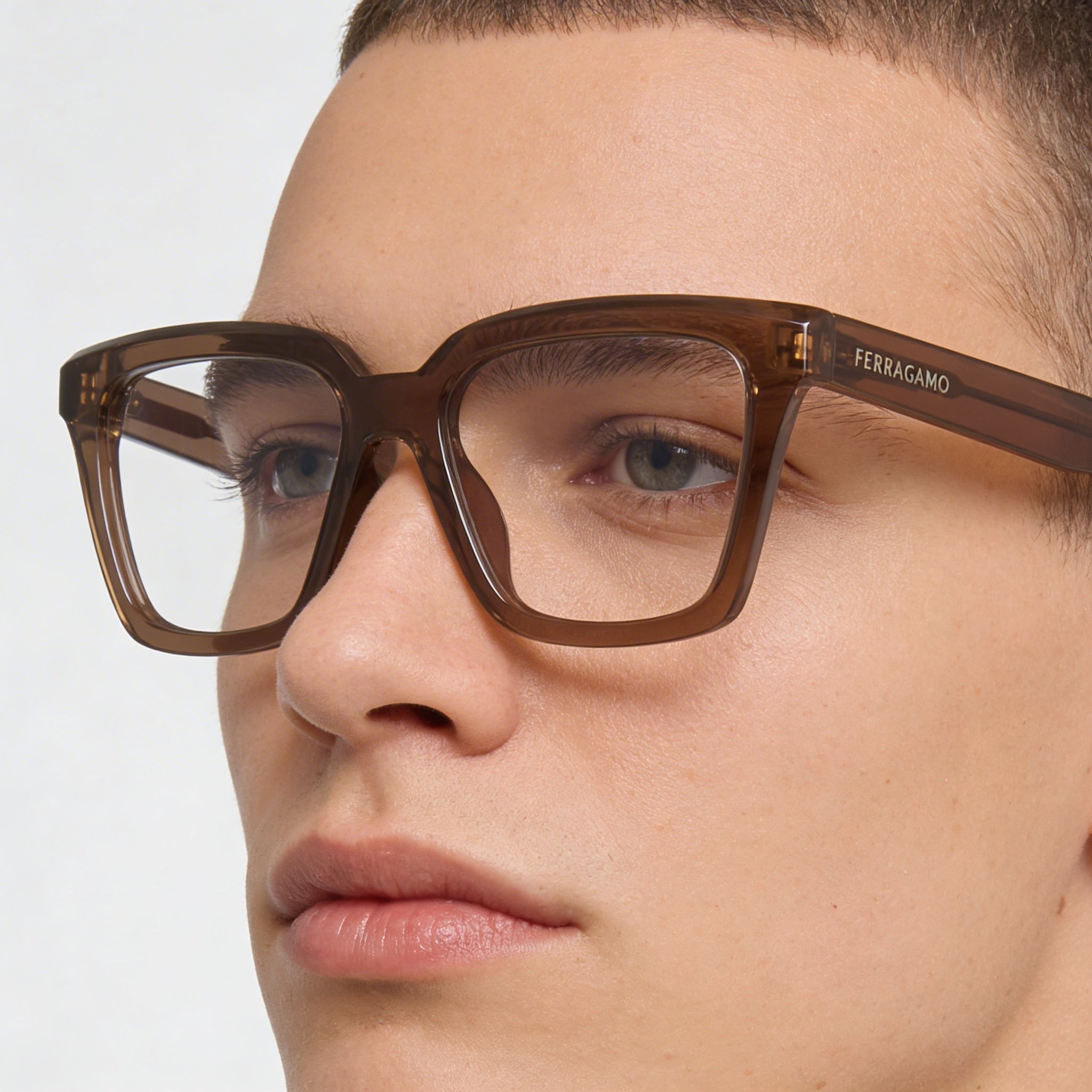 Ferragamo Sf2985 Unisex Metal Transparent Dark Brown Polarized Eyeglasses with Polycarbonate Lenses 52mm, Photo 5