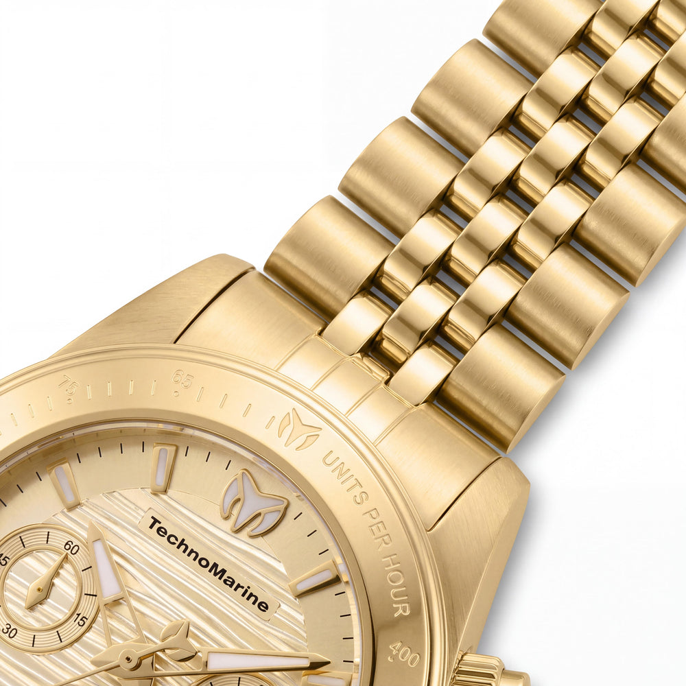 Technomarine Manta TM-219029 Reloj cronógrafo de cuarzo de acero inoxidable dorado para mujer 20 ATM 38mm