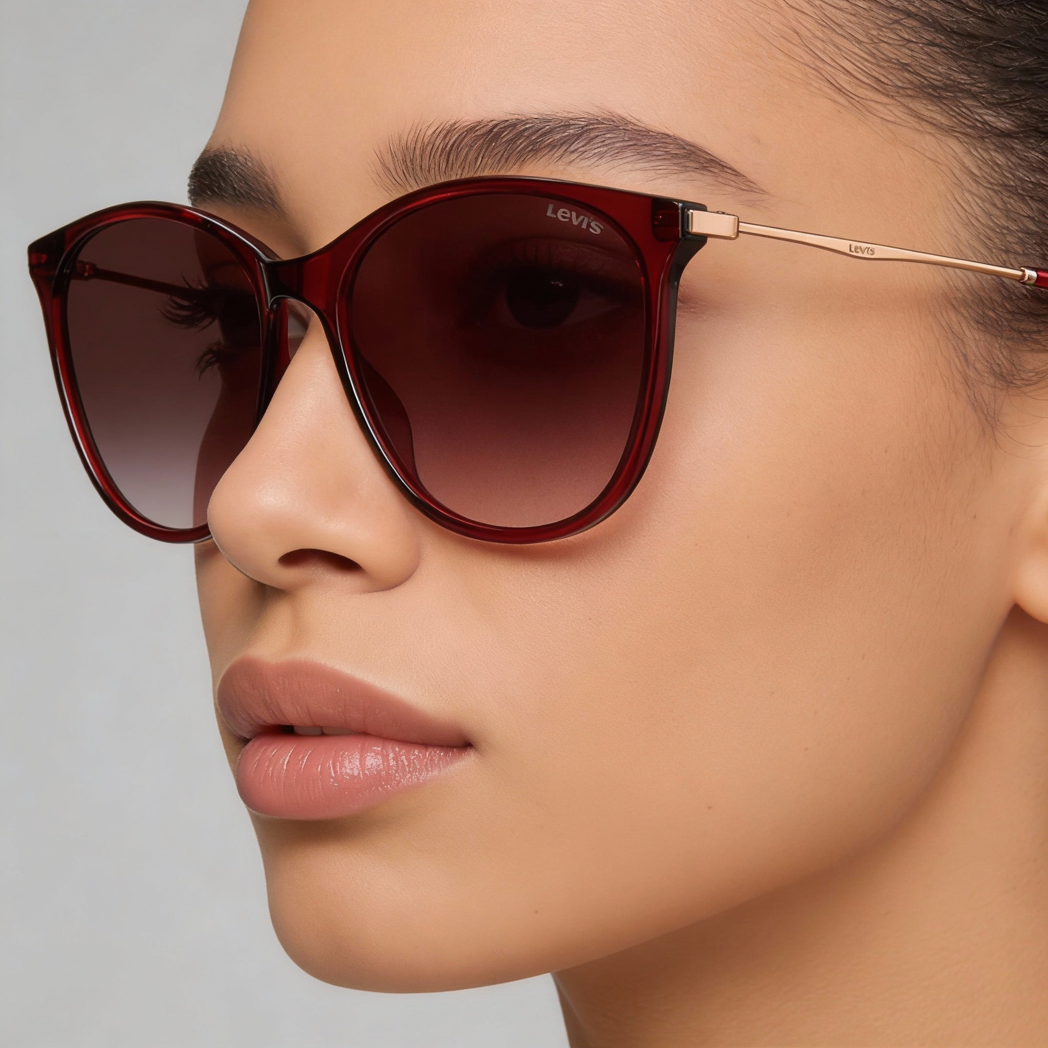 Gafas de sol Levi's Lv 5006/S para mujer, montura de polimetilmetacrilato en color rojo burdeos, lentes rosas de doble tono, 55 mm, Photo 4