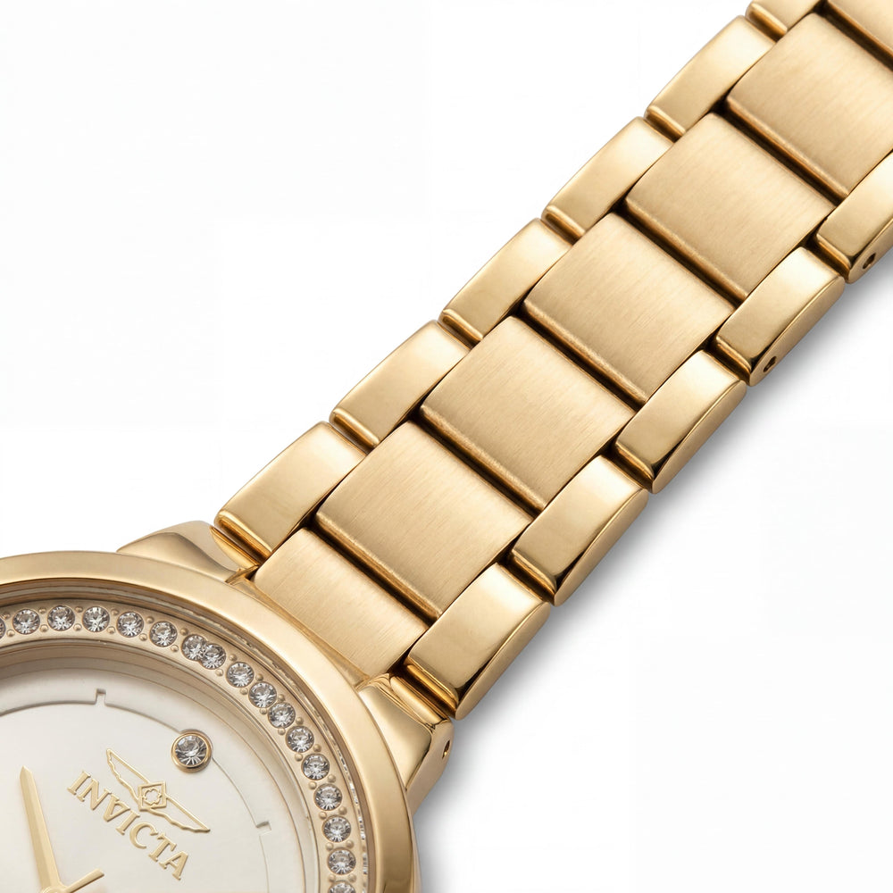 Invicta Angel 50165 Reloj de cuarzo de acero inoxidable dorado para mujer, caja y brazalete de 33 mm, resistente al agua hasta 5 ATM