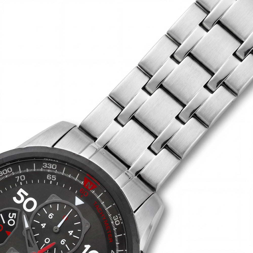 Invicta 17204 Reloj Cronógrafo de Cuarzo para Hombre, Brazalete Negro y Caja de Acero Inoxidable Plateado, Resistente al Agua 100M
