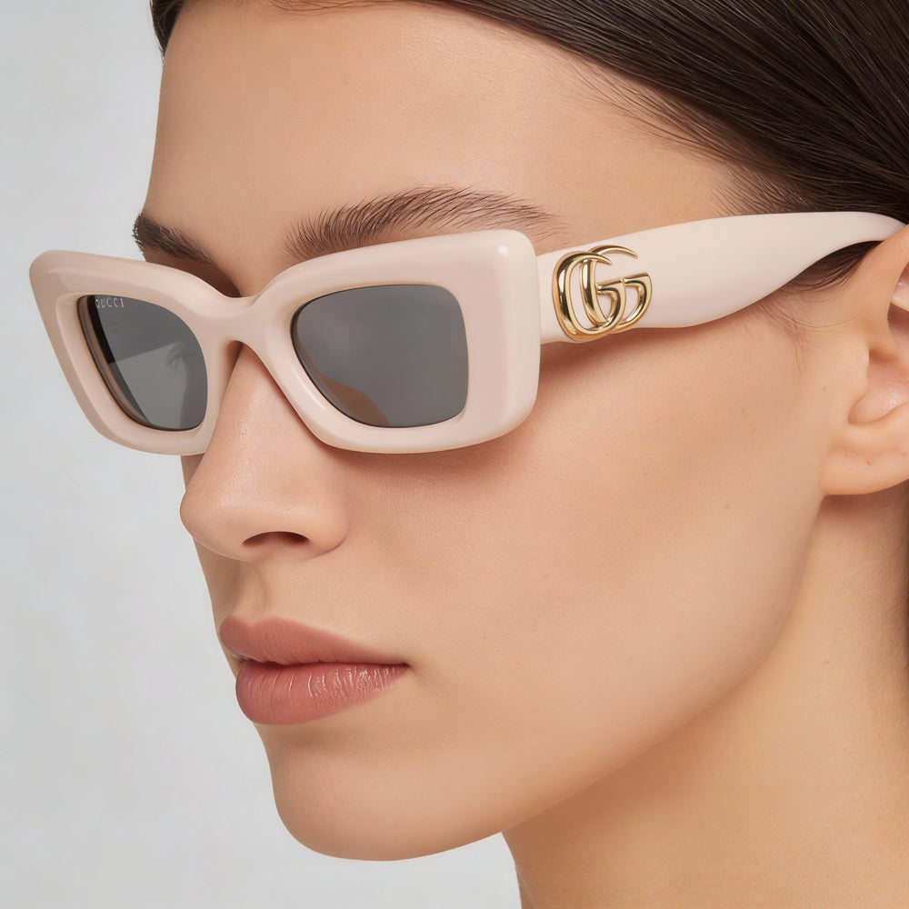 Gafas de sol Gucci Modern para mujer, rectangulares, de acetato negro, con montura ojo de gato y lentes marrones no polarizadas, 49 mm