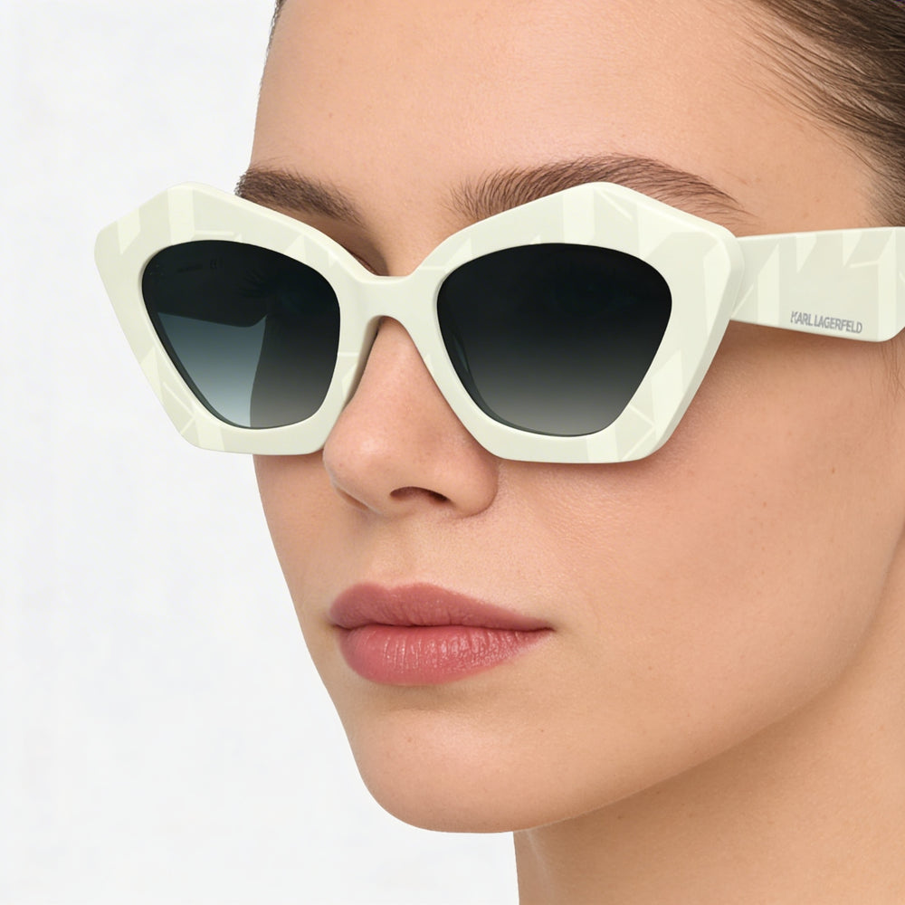 Gafas de sol para mujer Karl Lagerfeld Kl6199s, protección UV, acetato blanco, lentes azules degradadas - Talla M
