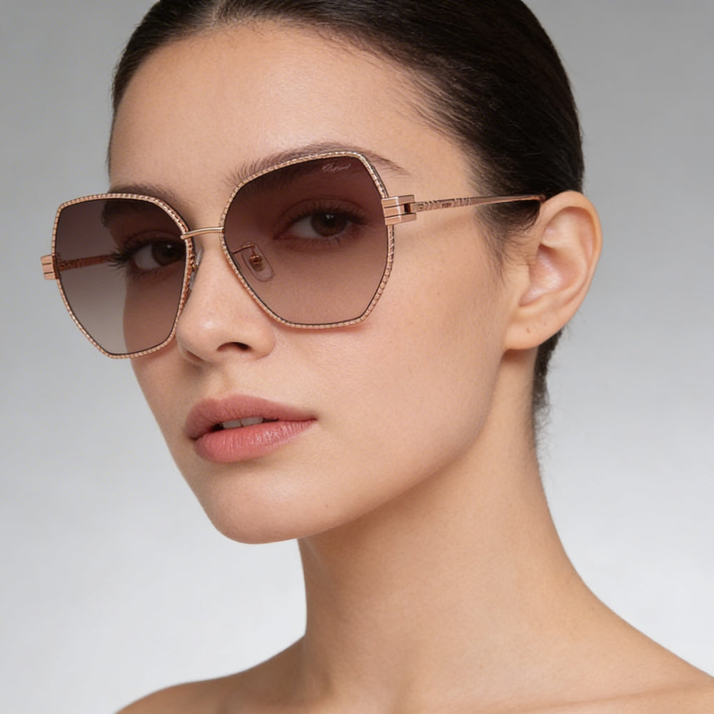 Gafas de sol de mujer Chopard informales, de cobre brillante, oro, titanio, degradado marrón y violeta, 59 mm