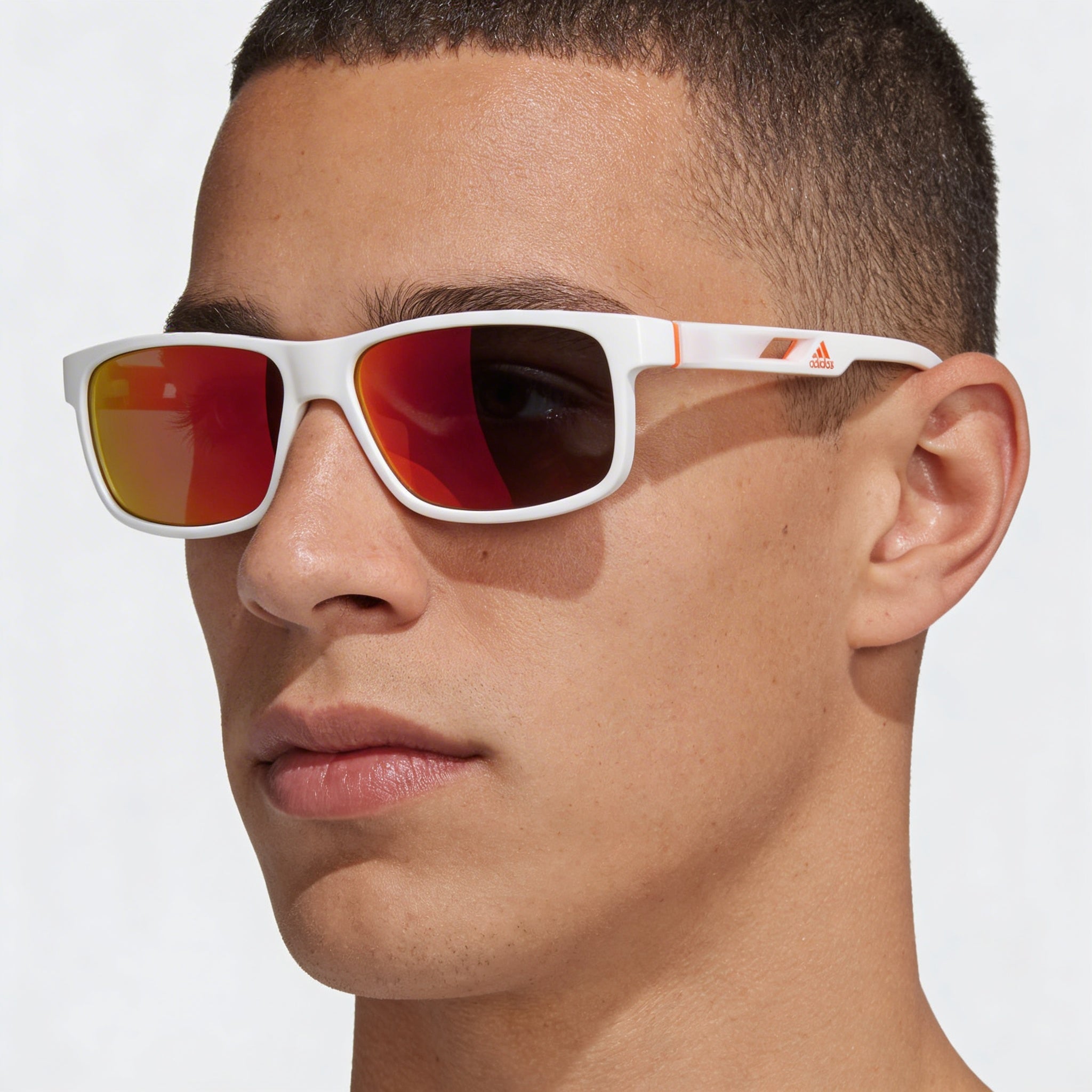 adidas Contemporary Men's White Plastic Frame Red Mirror 100% UV Protection Sunglasses 58mm, Photo 5