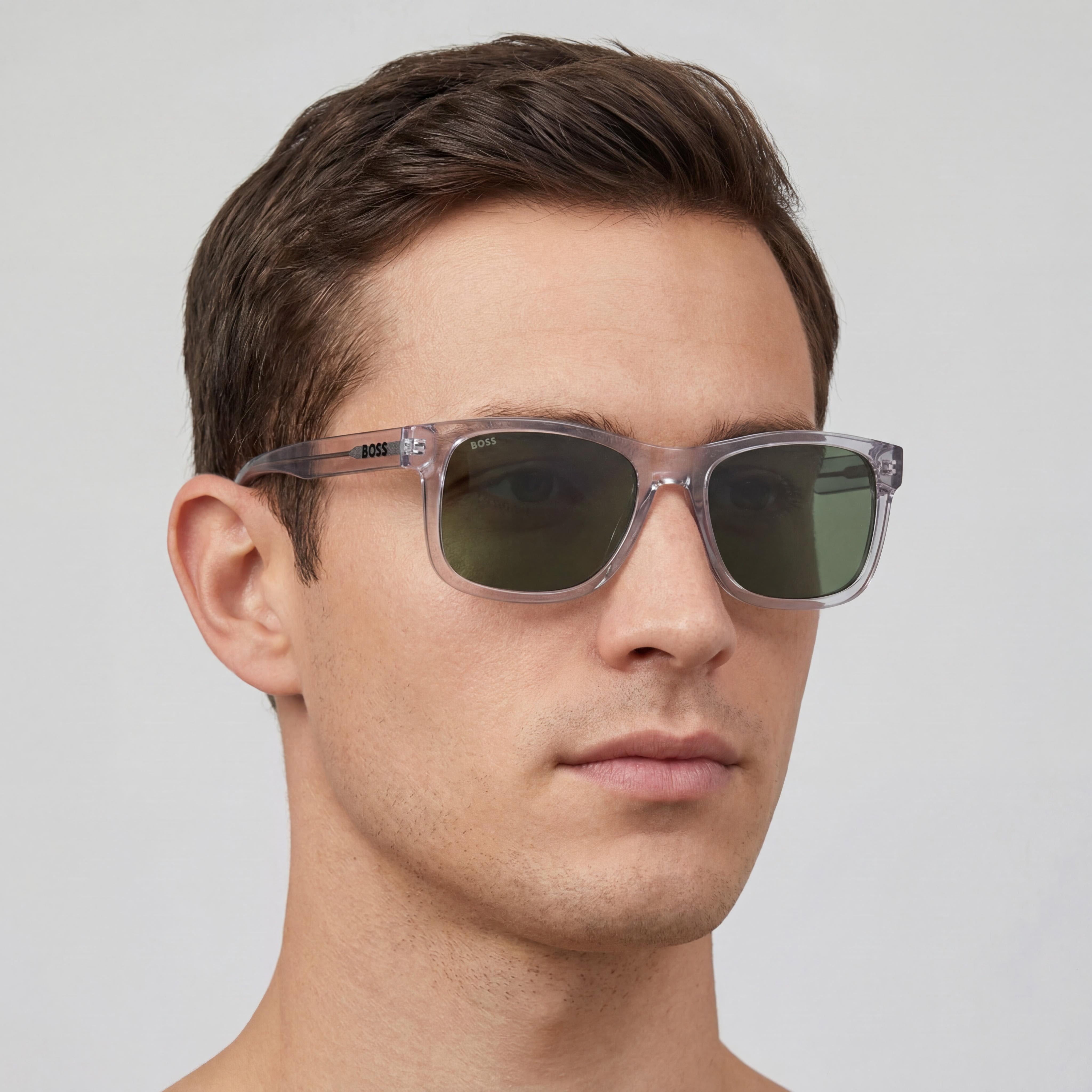 Montura de acetato de celulosa con cristales de Hugo Boss para hombre con lentes verdes y protección UV de 55 mm de ancho, Photo 3
