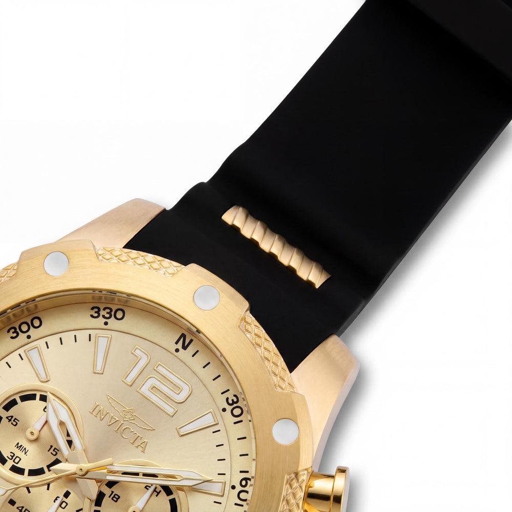 Invicta I-Force 19660 de cuarzo para hombre, correa de poliuretano negra de acero inoxidable en tono dorado, doble horario con brújula, 50 mm
