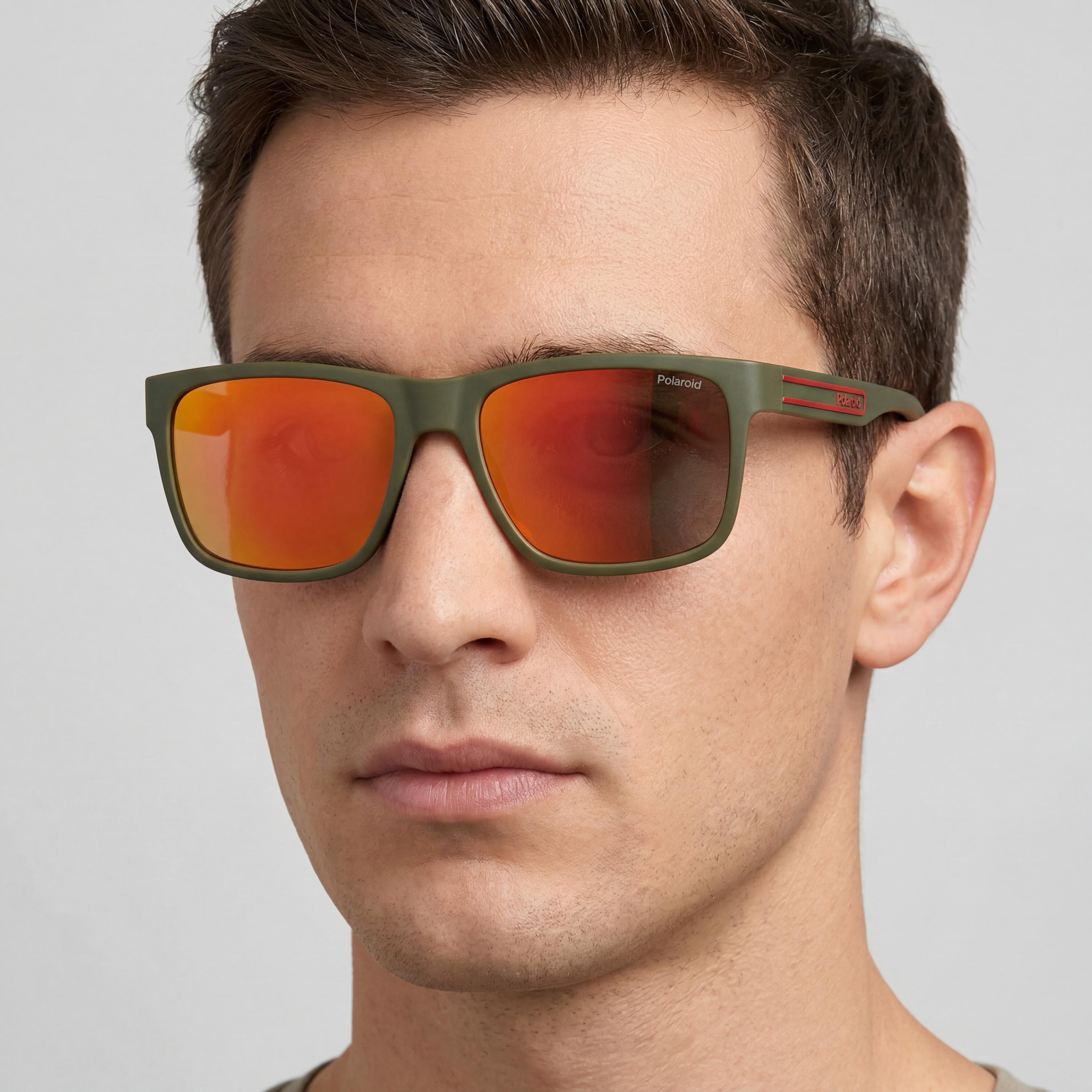 Polaroid Eyewear Casual Men's Polycarbonate Polarized Sunglasses Military Green Red Frame Red Multilayer Lenses 57mm, Photo 4