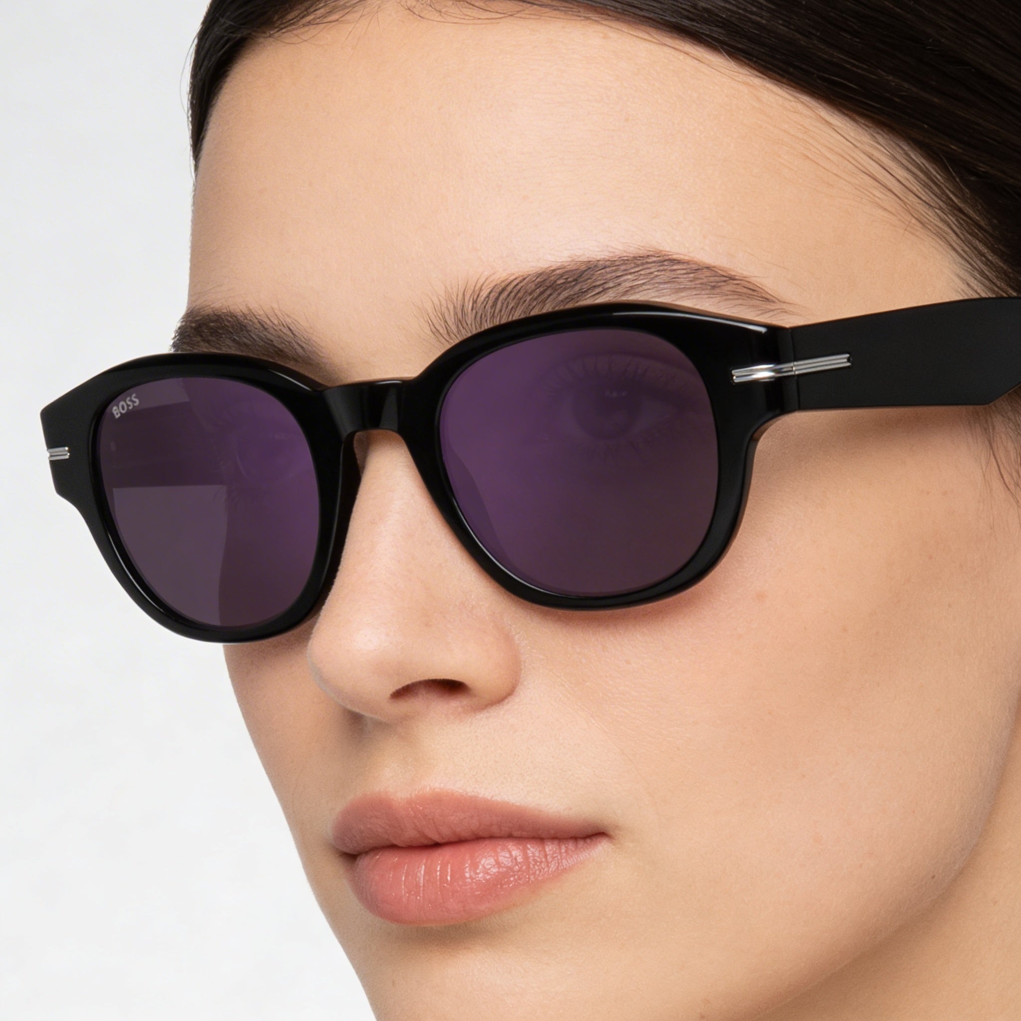 HUGO BOSS BLACK BOSS 1717/S Women's Black Acetate UV Protection Sunglasses with Violet Mirror Antireflex Lenses 48mm, Photo 3