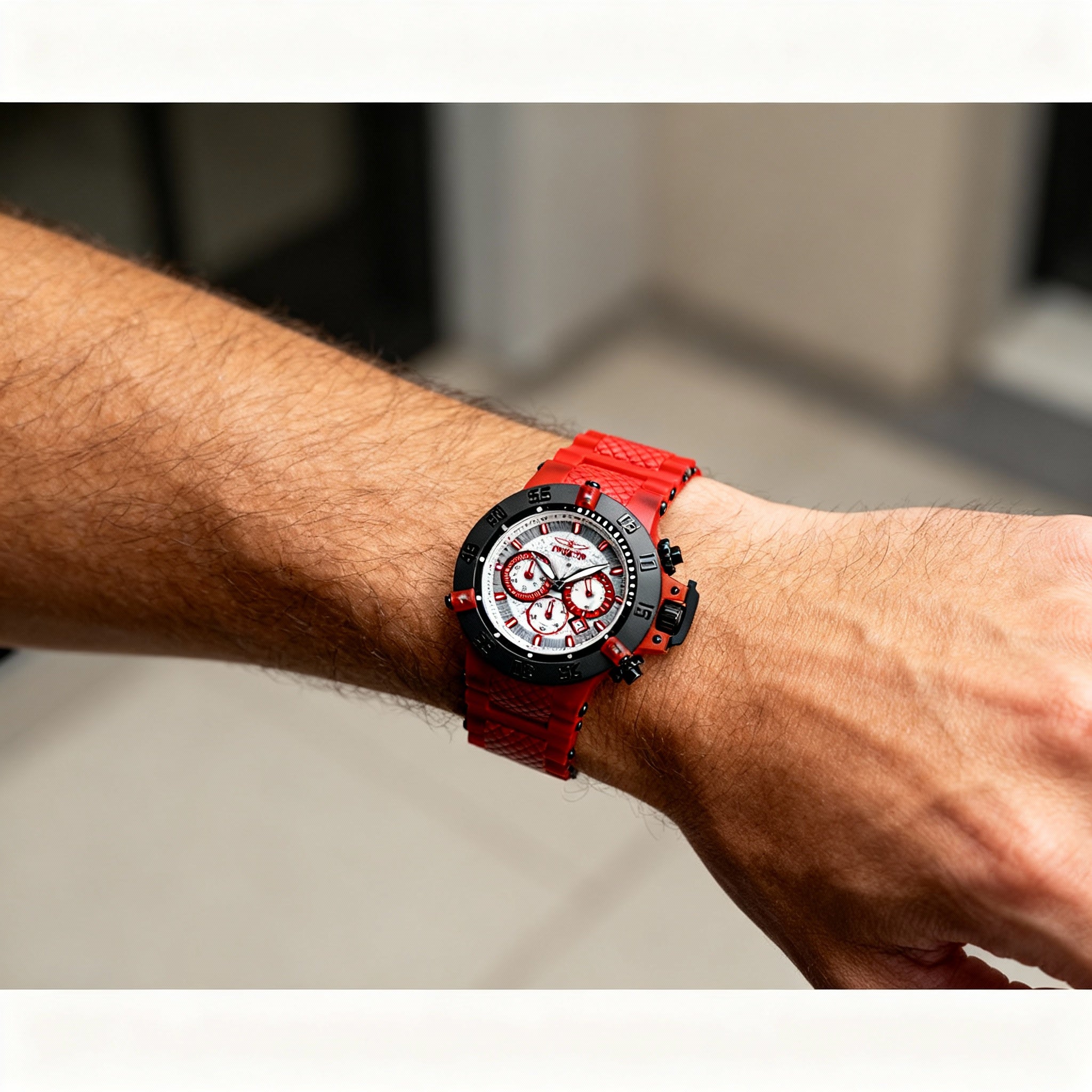 Invicta Men's Subaqua Noma III 24364 Chronograph Watch, Red Plastic & Silicone, Transparent Dial, 50mm, Photo 3