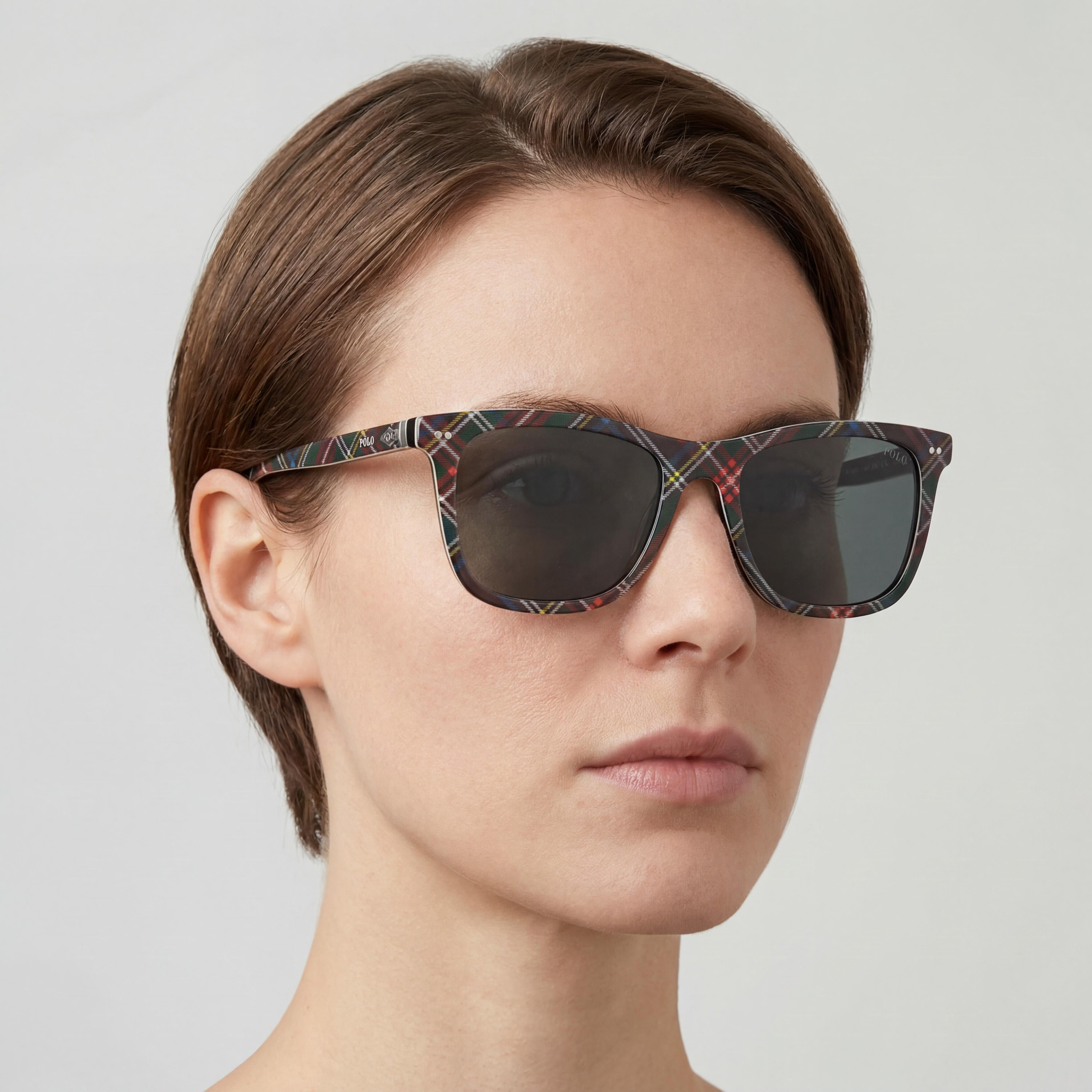 POLO RALPH LAUREN Ph4220u Ajuste Universal Gafas de Sol Cuadradas de Plástico para Mujer, Tartán Rojo Gris Oscuro, Sin Polarizar, 100% UV, 55mm, Photo 4